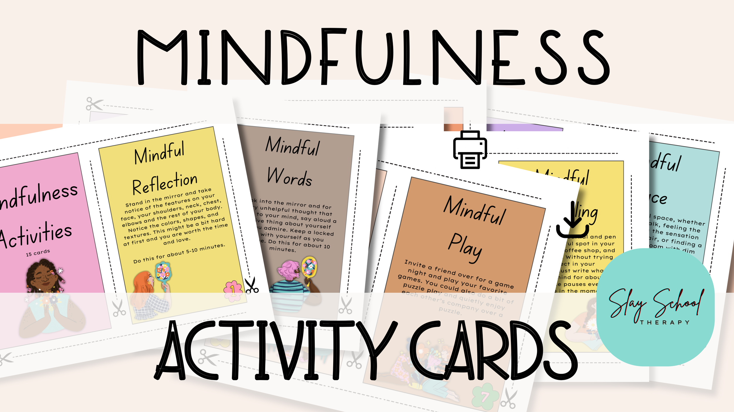 Mindfulness Activity Cards, 15 cards, Mindfulness Activities, DBT