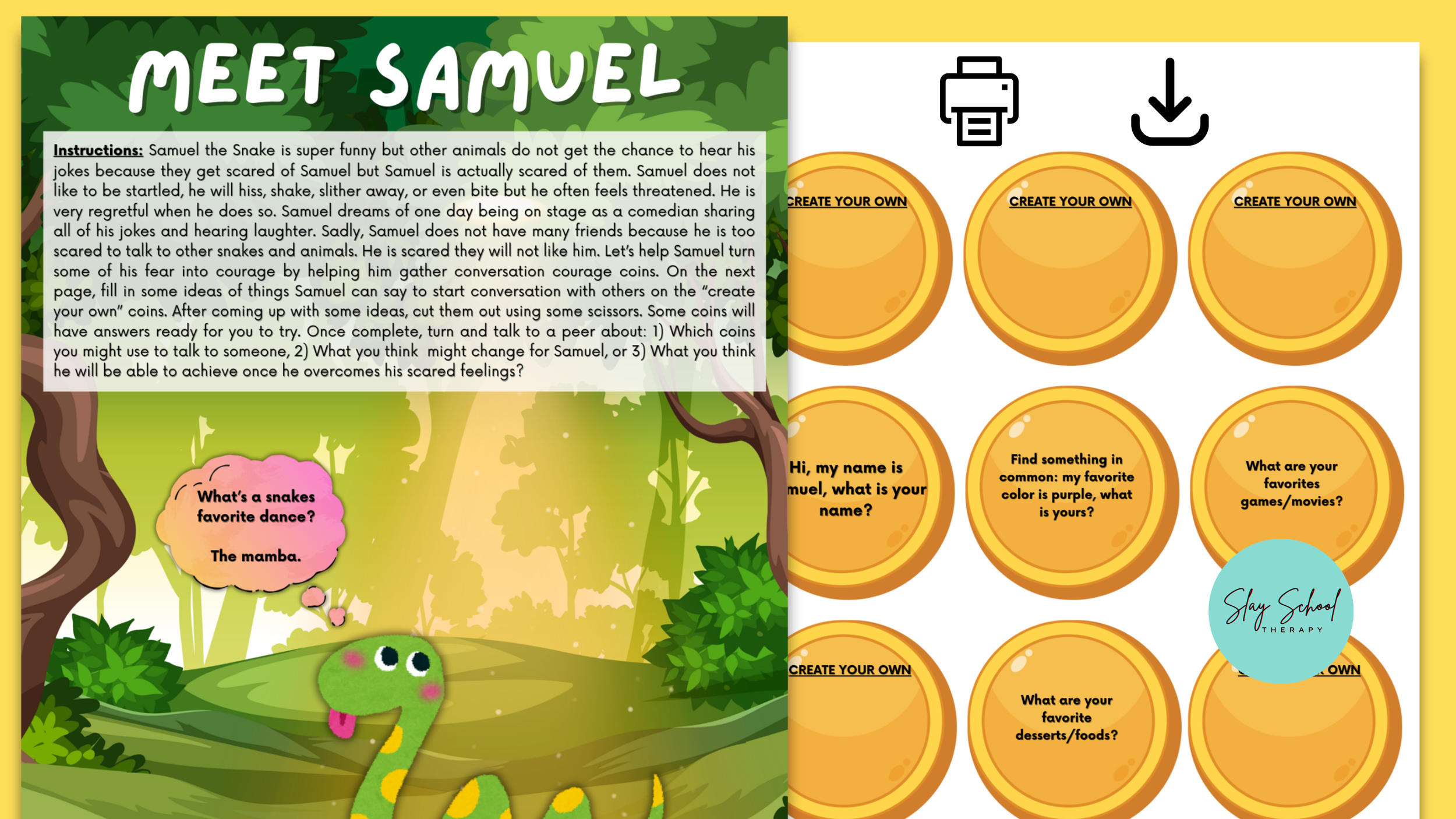 Samuel the Scared Snake, Mini SEL, Scared, Courage Coins Craft Activity