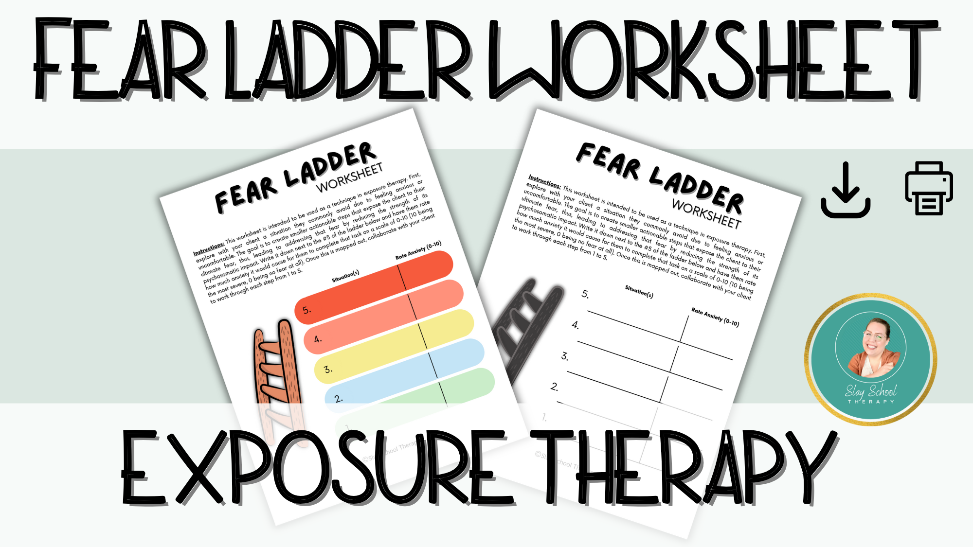 Fear Ladder Worksheet, Exposure Therapy, CBT, Phobia, Fear Strategies