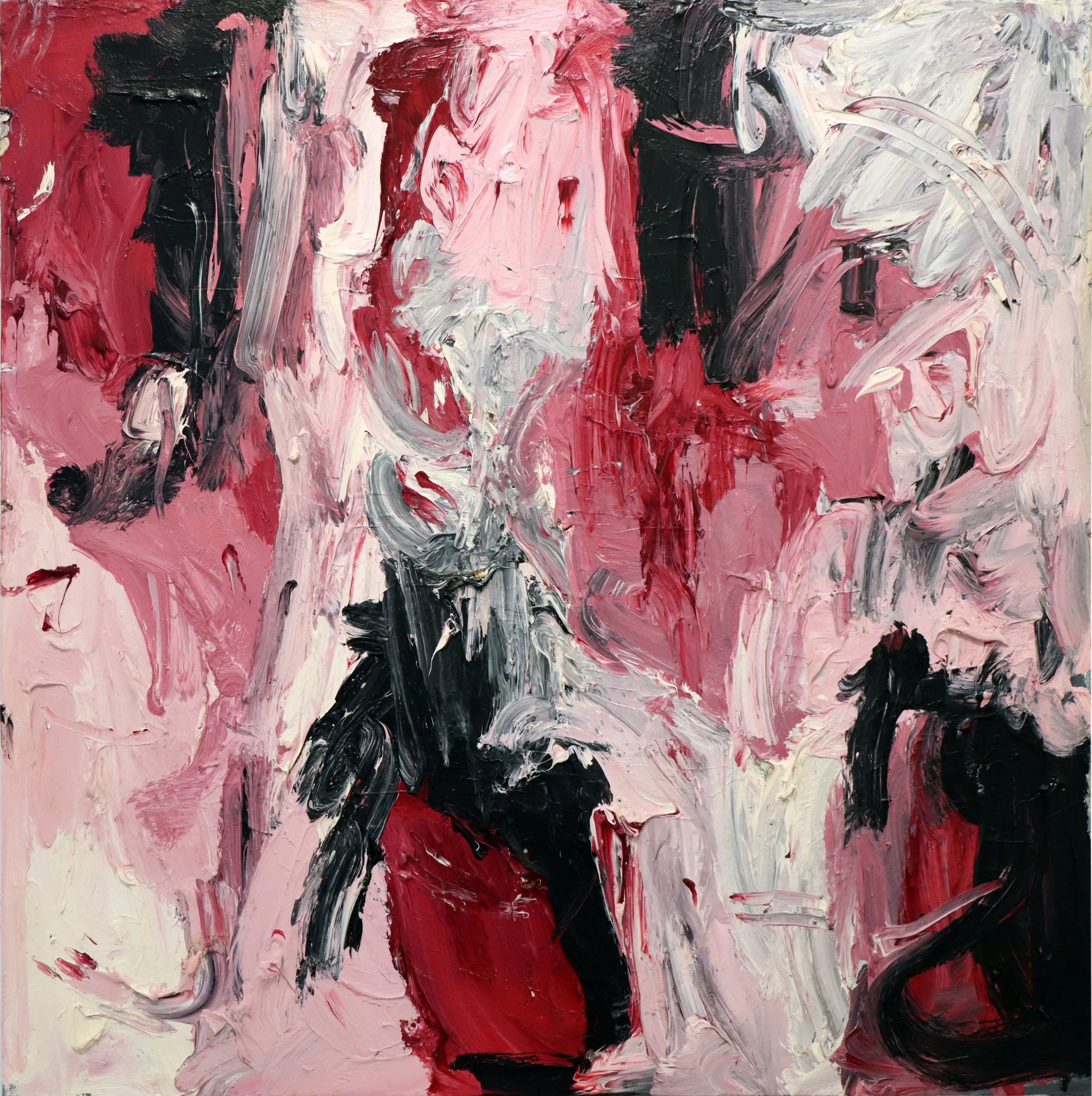 Ron Martin. 
Unknown #2
(red, white, black, cigarette)
Jan. 6 (7), 1987
acrylic on canvas
72" x 72"
