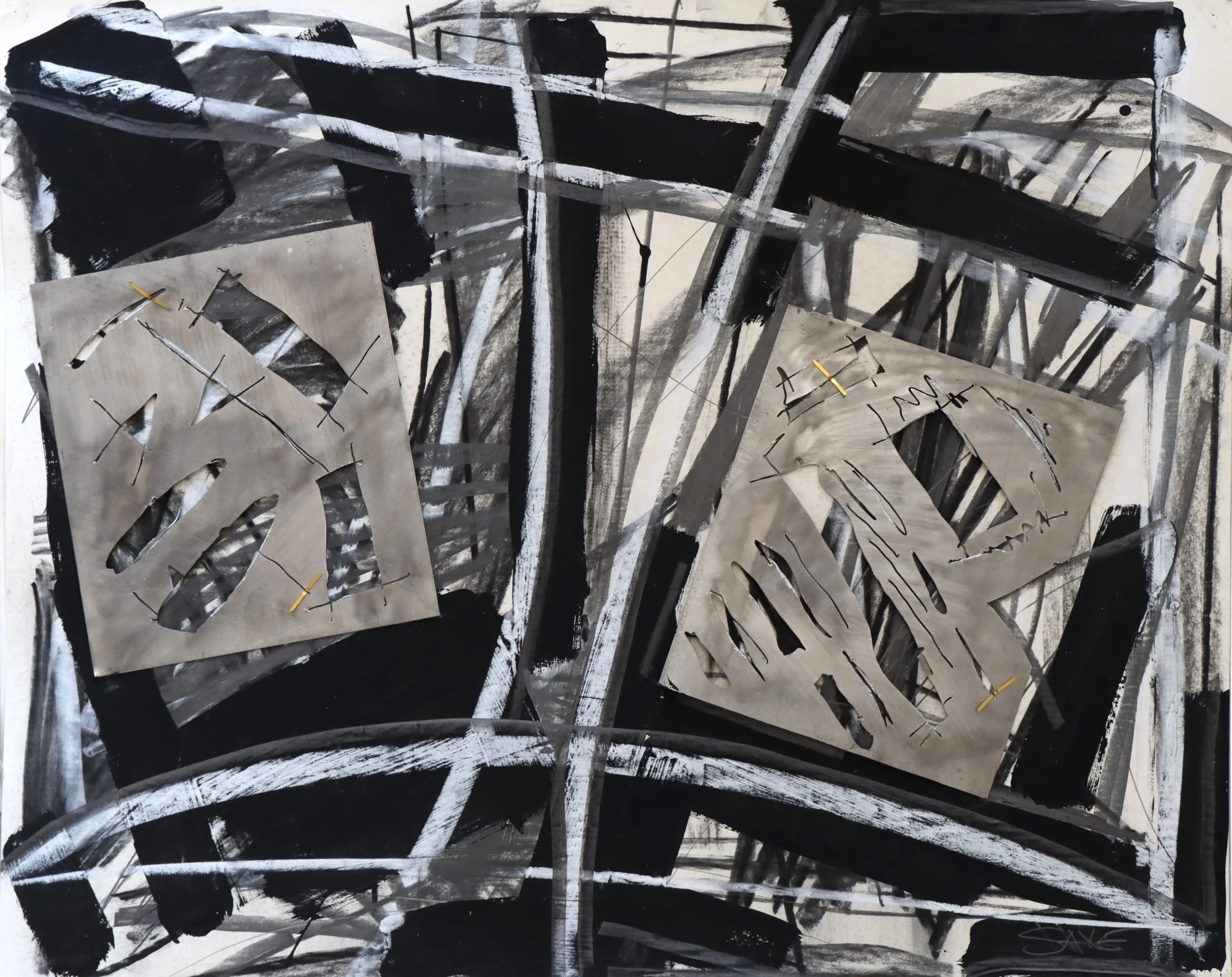 Canadian Abstract artists Henry Saxe. Untitled, n.d. mixed media metal on paper board 32.25" x 40"