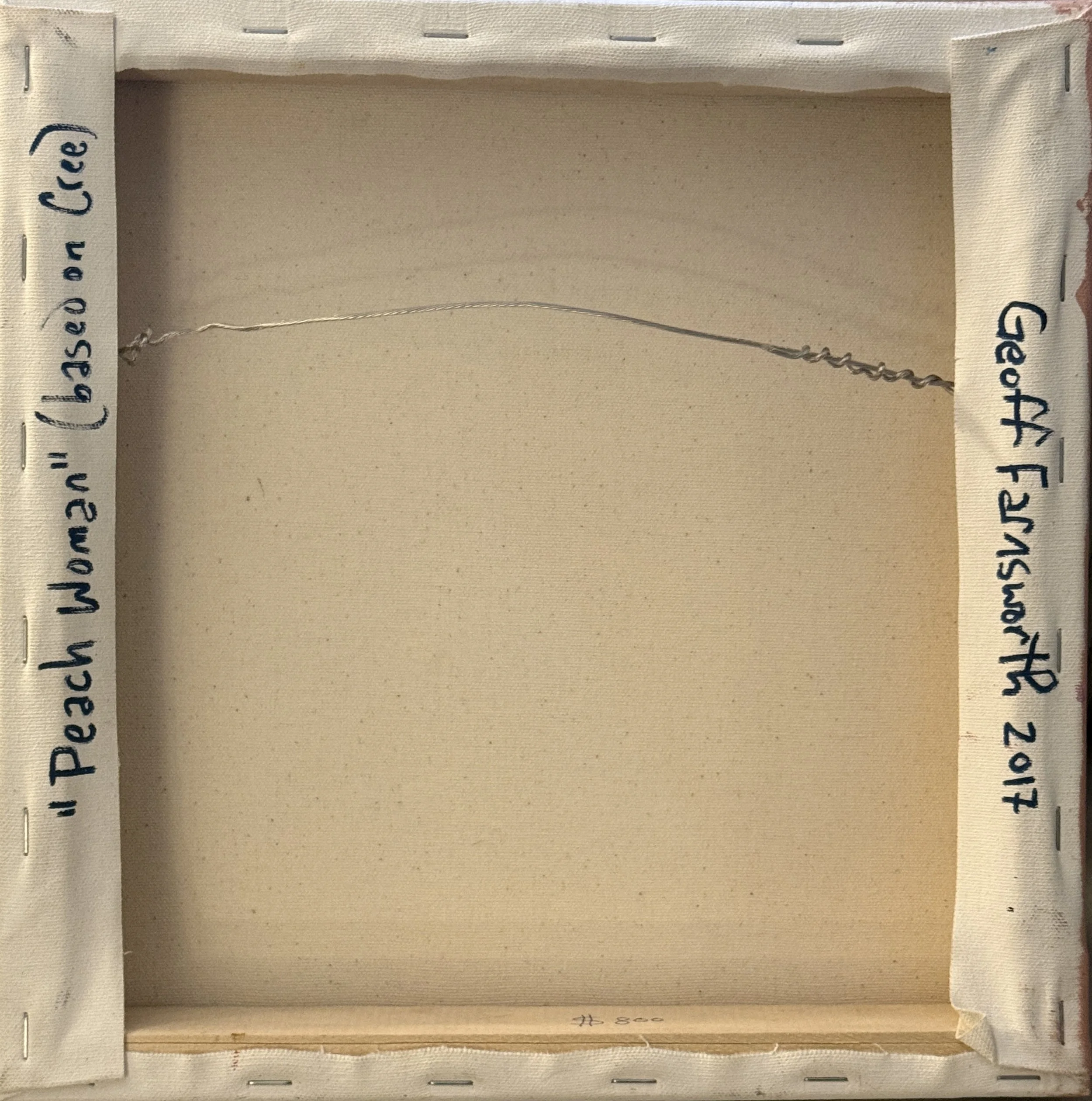 Back of the Geoff Farnsworth Painting Peach Woman 2017 12" x 12"