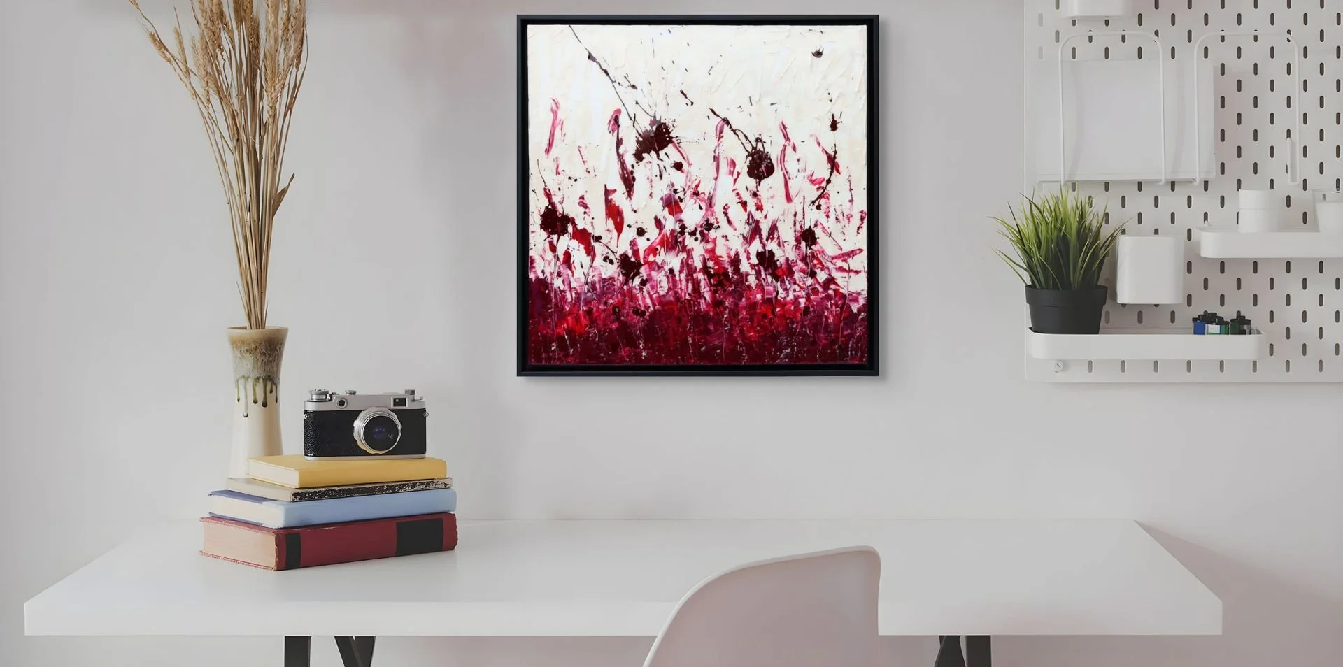 Installation shot of Canadian Abstract artistARO's painting Éclats de vérité (Shards of Truth), 2025 acrylic, resin on canvas measuring 20" x 20"