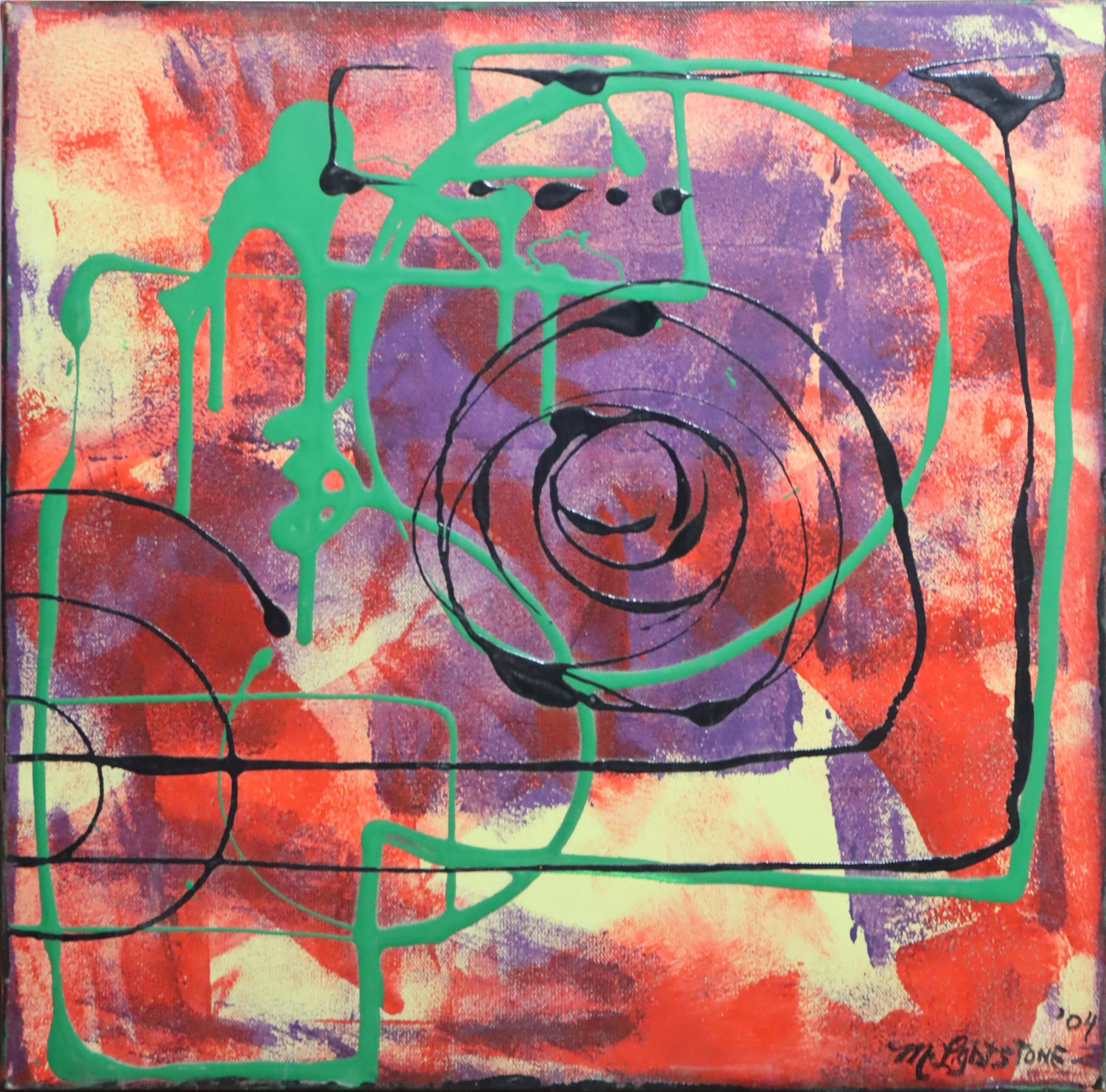 Marilyn Lightstone.
Purple, Red, Green Yellow II (rt. side), n.d.
acrylic on canvas
16" x 16"