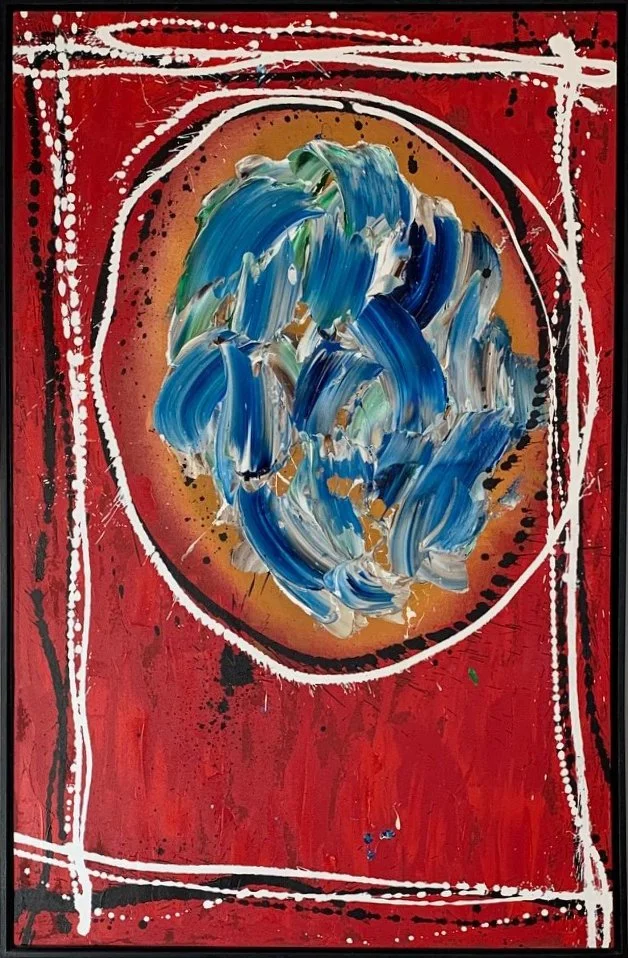 Large acrylic painting by Canadian Artist Daniel Solomon from the Mann Collection, New Song dated 2006 measuring 66" x 42"