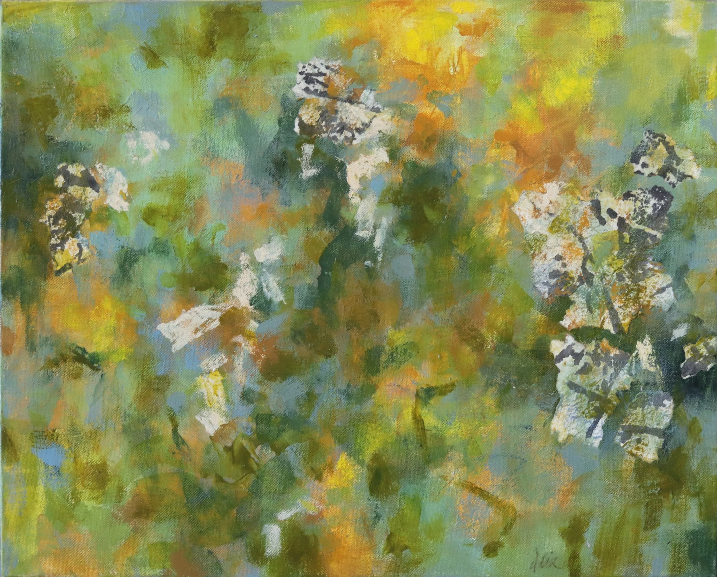 Simon Zhang.
Autumn Twilight, 2022
acrylic, ink and rice-paper on canvas
16" x 20"
$780