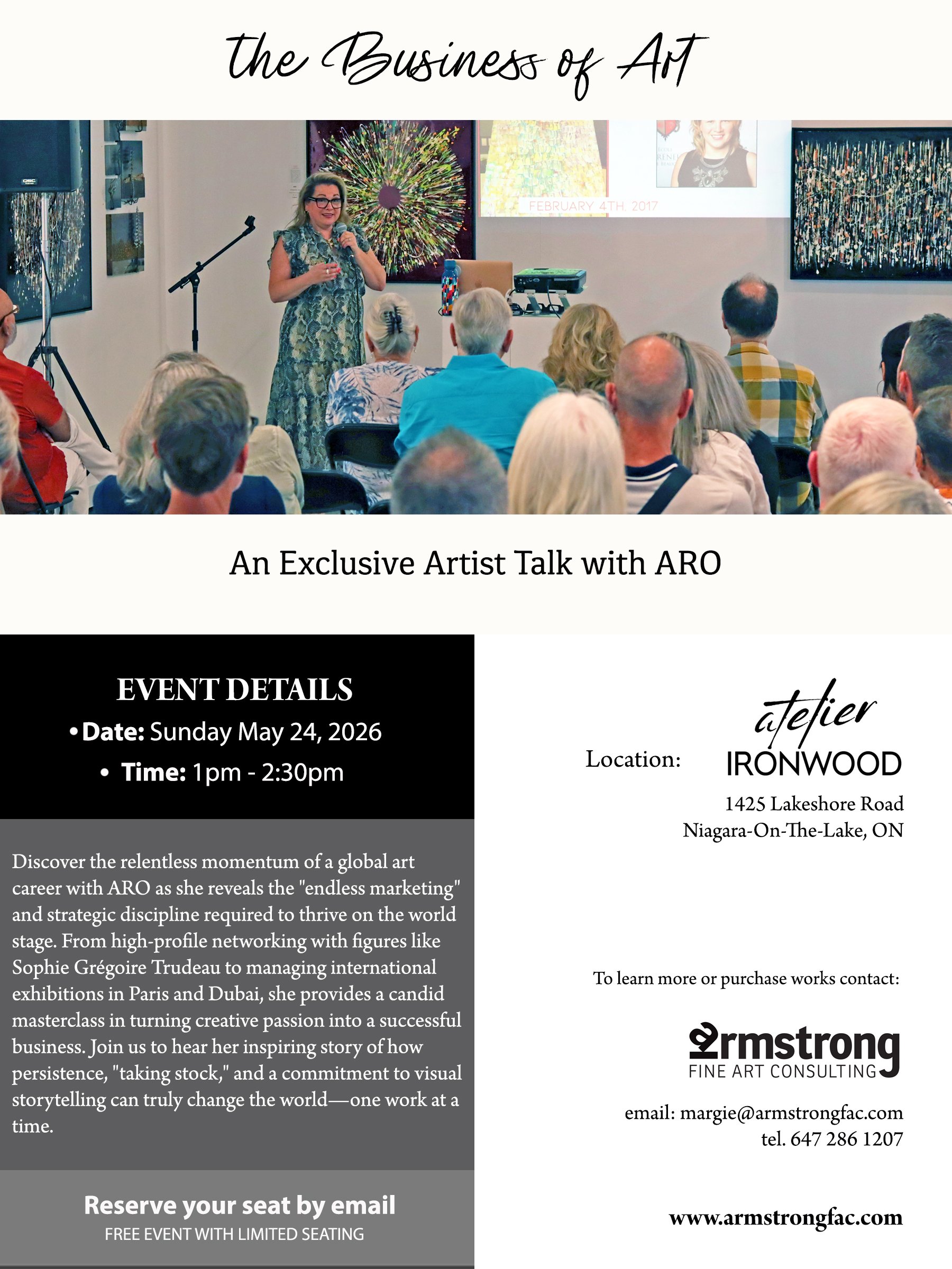 Artist Talk with Art at Atelier Ironwood flyer