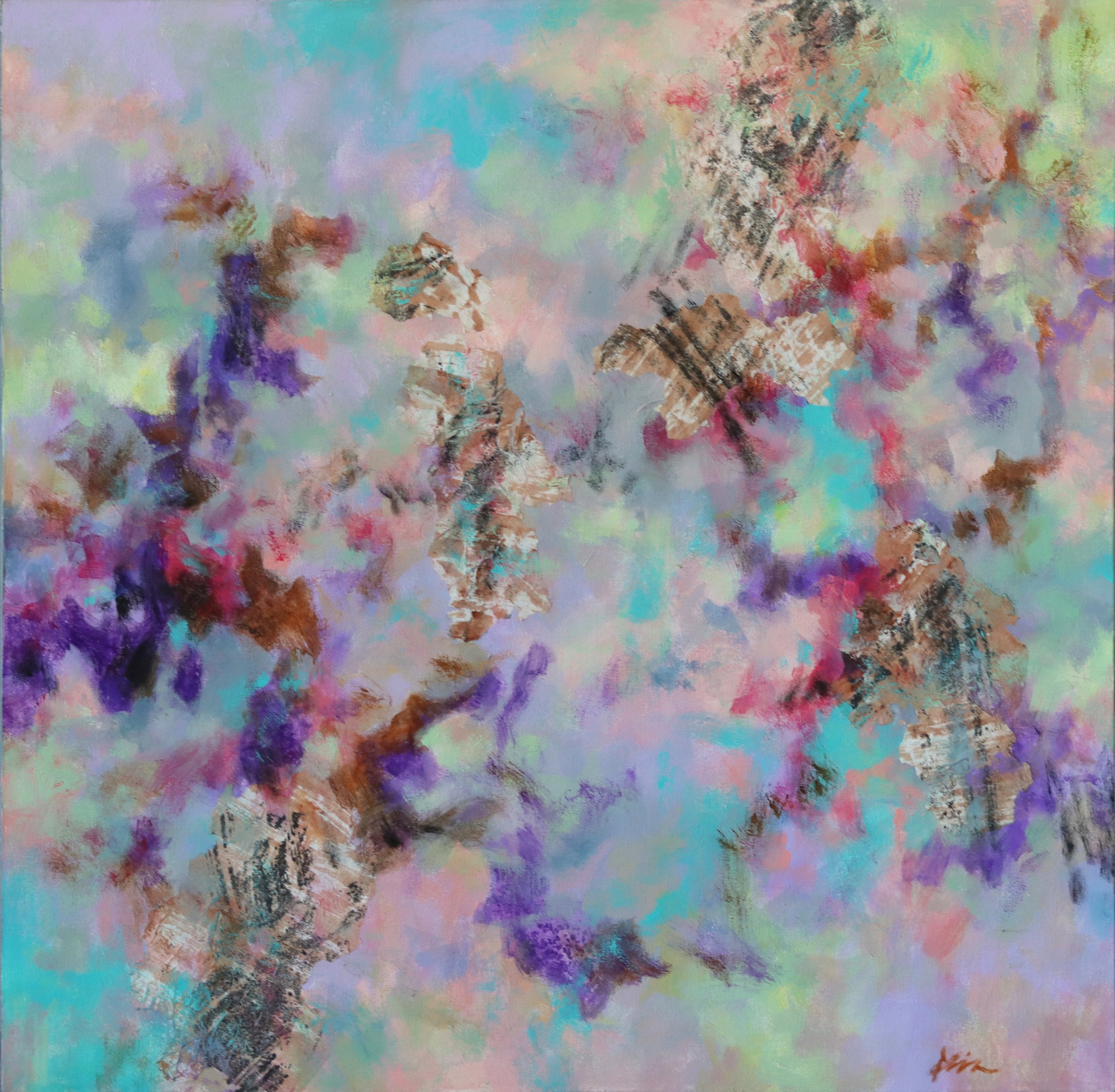 Simon Zhang.
Enchanted #2, 2025
acrylic, ink and rice-paper on canvas
24" x 24"
$1,050