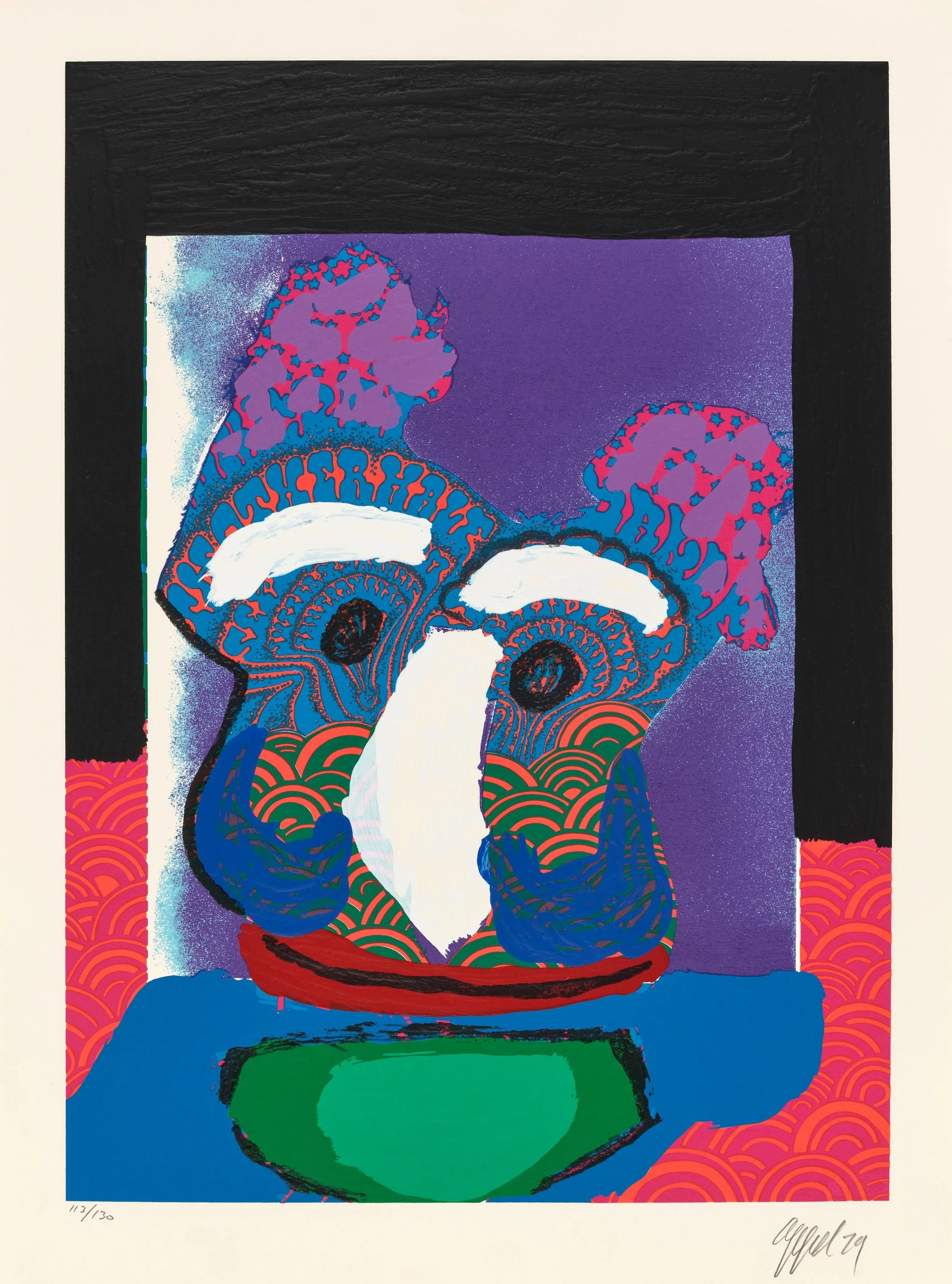 Karel Appel.
"Purple Owl" Bedized Pudding Canadian Suite, 1979
embossed mixed media on paper 78/130
25.5" x 35"