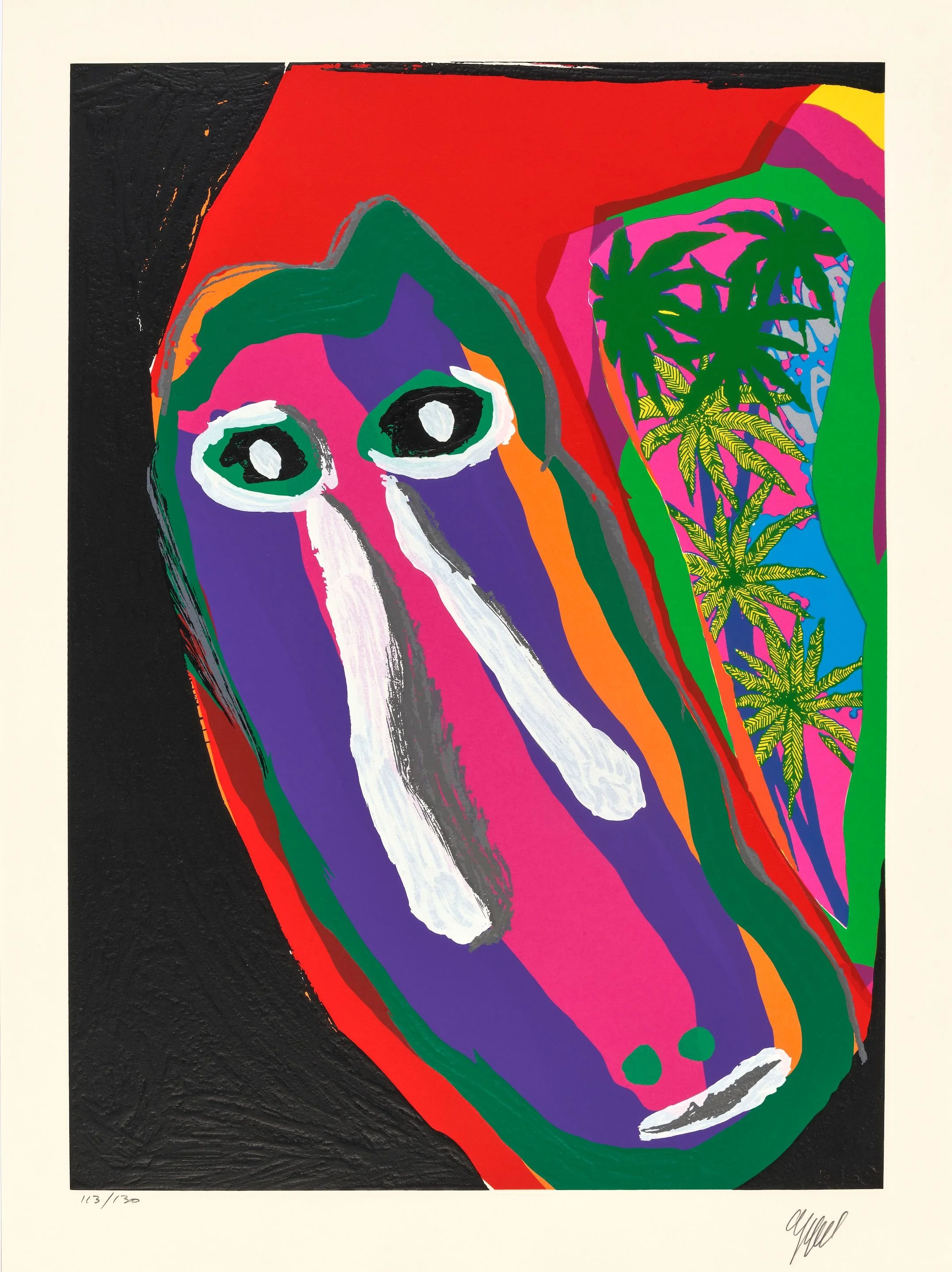 Karel Appel.
"Lying in Red" Bedized Pudding Canadian Suite, 1979
embossed mixed media on paper 78/130
25.5" x 35"