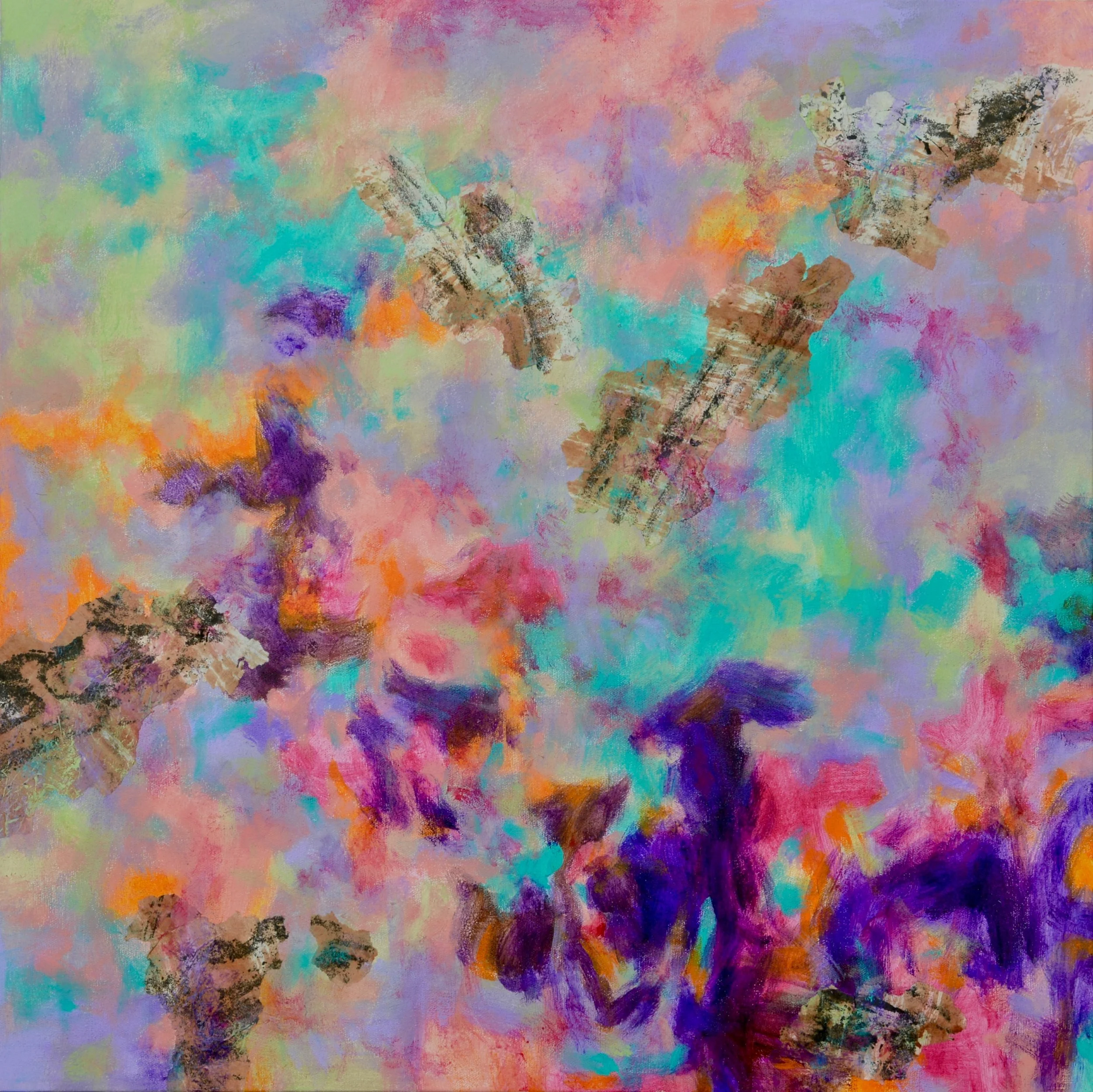 Simon Zhang.
Enchanted
acrylic, Ink, Rice-Paper on canvas
24" x 24"