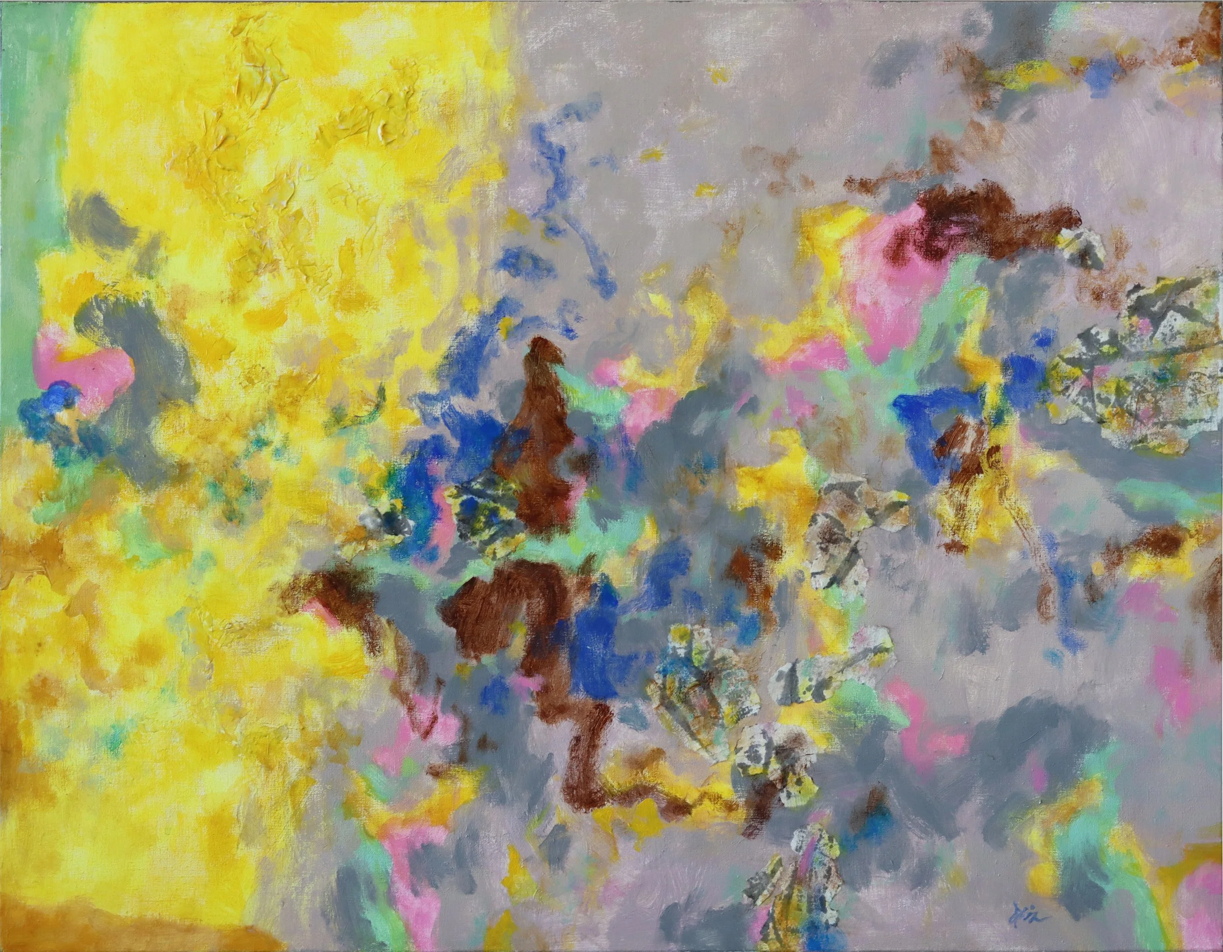 Simon Zhang.
Equinox #4, 2026
acrylic, ink and rice-paper on canvas
22" x 28"
$1,100