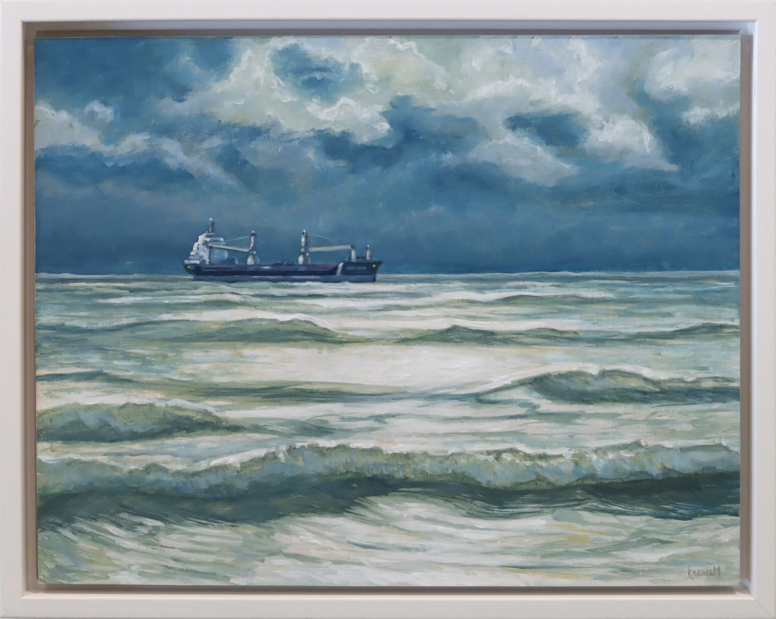 Karole Marois. 
Freighter, 2026
acrylic on birch panel
11" x 14"
$650