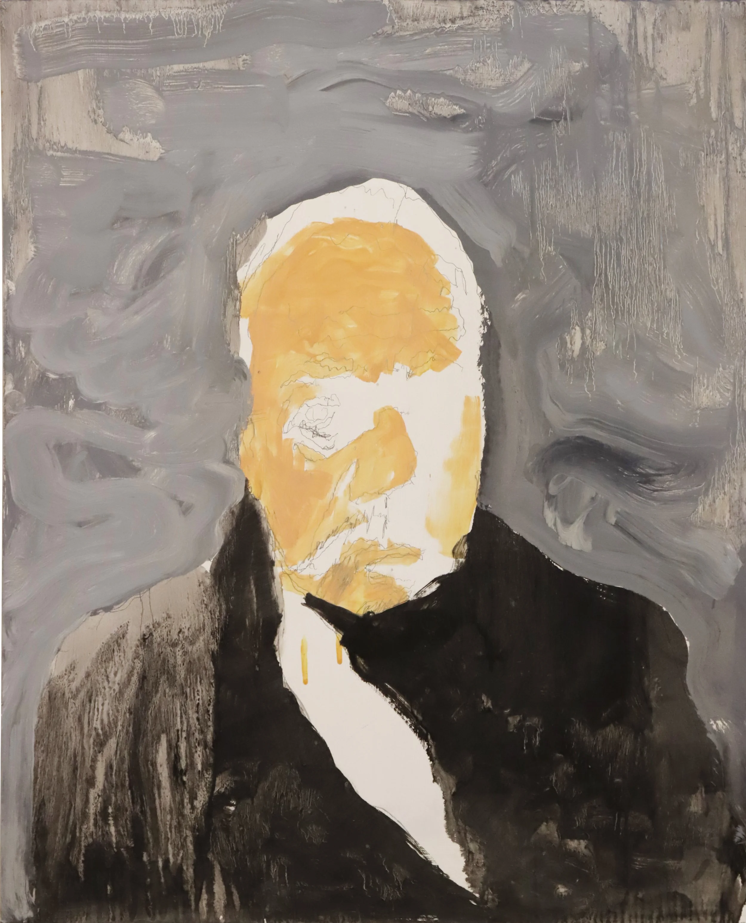 Gordon Rayner.
Self Portrait unfinished (last painting), 2010
oil on board
30" x 24"
(price on request)