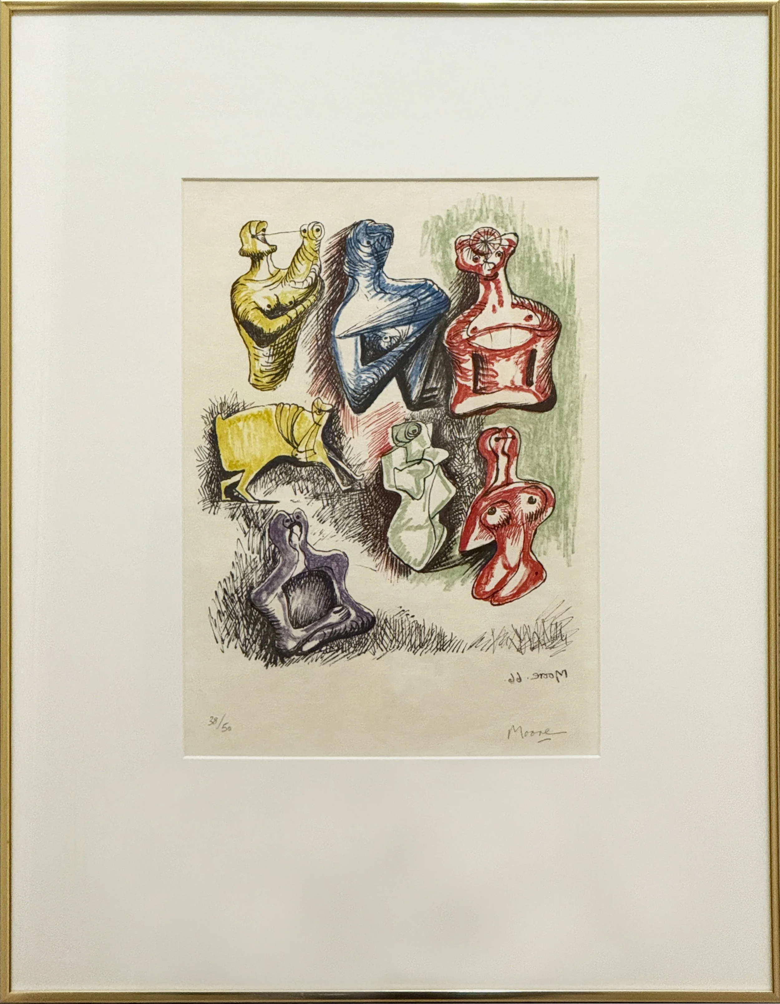 Original coloured lithograph on paper by British artist Henry Spencer Moore Ideas for Sculpture 1966