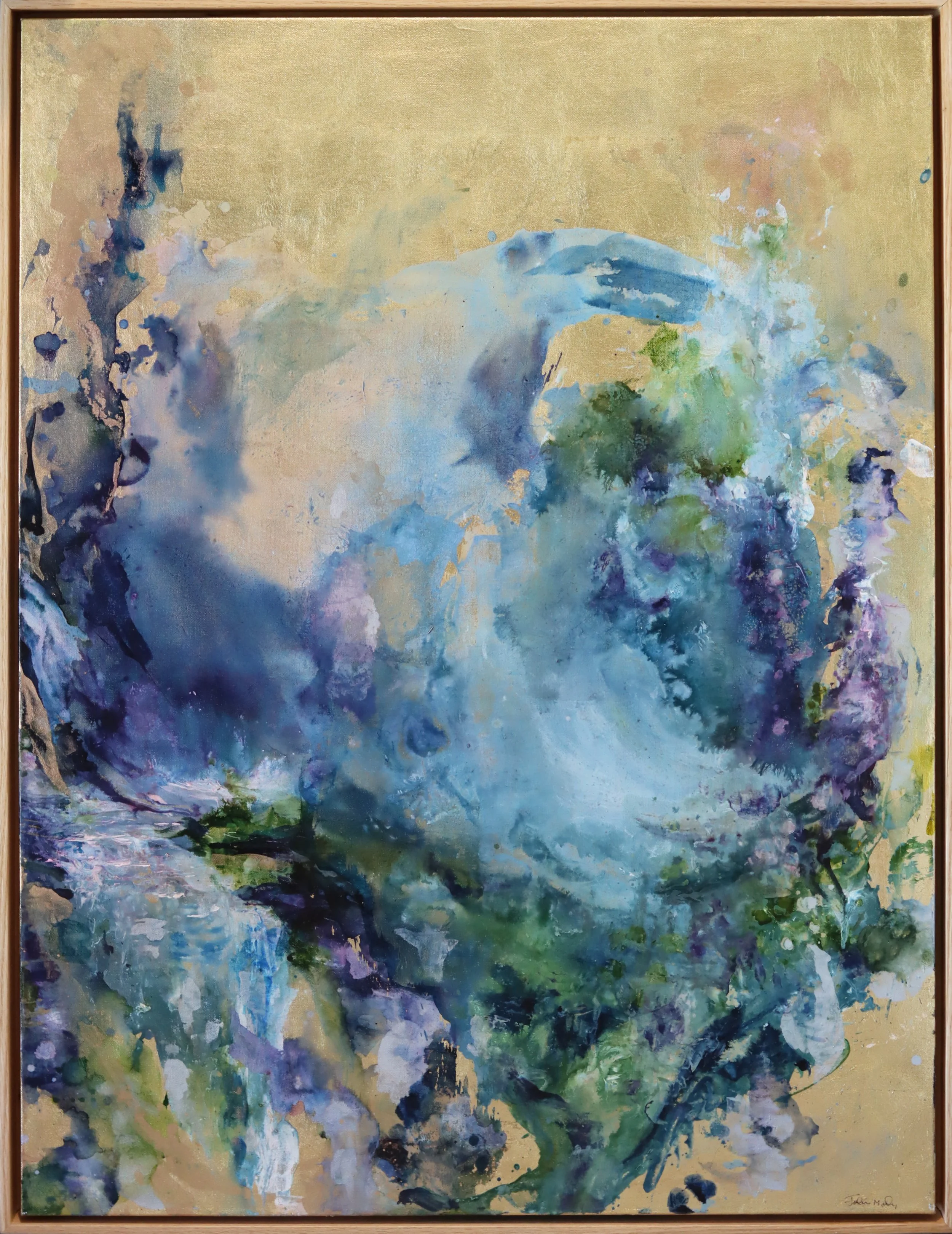 Jordan Moody.
Into The Blue, 2026
alcohol ink, faux gold leaf on canvas
40" x 30"
$4,700