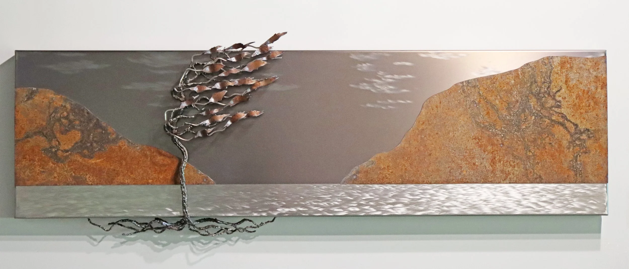 Floyd Elzinga.
21-326 Beyond, 2021
steel and stainless steel
14" x 50" 
$2,200