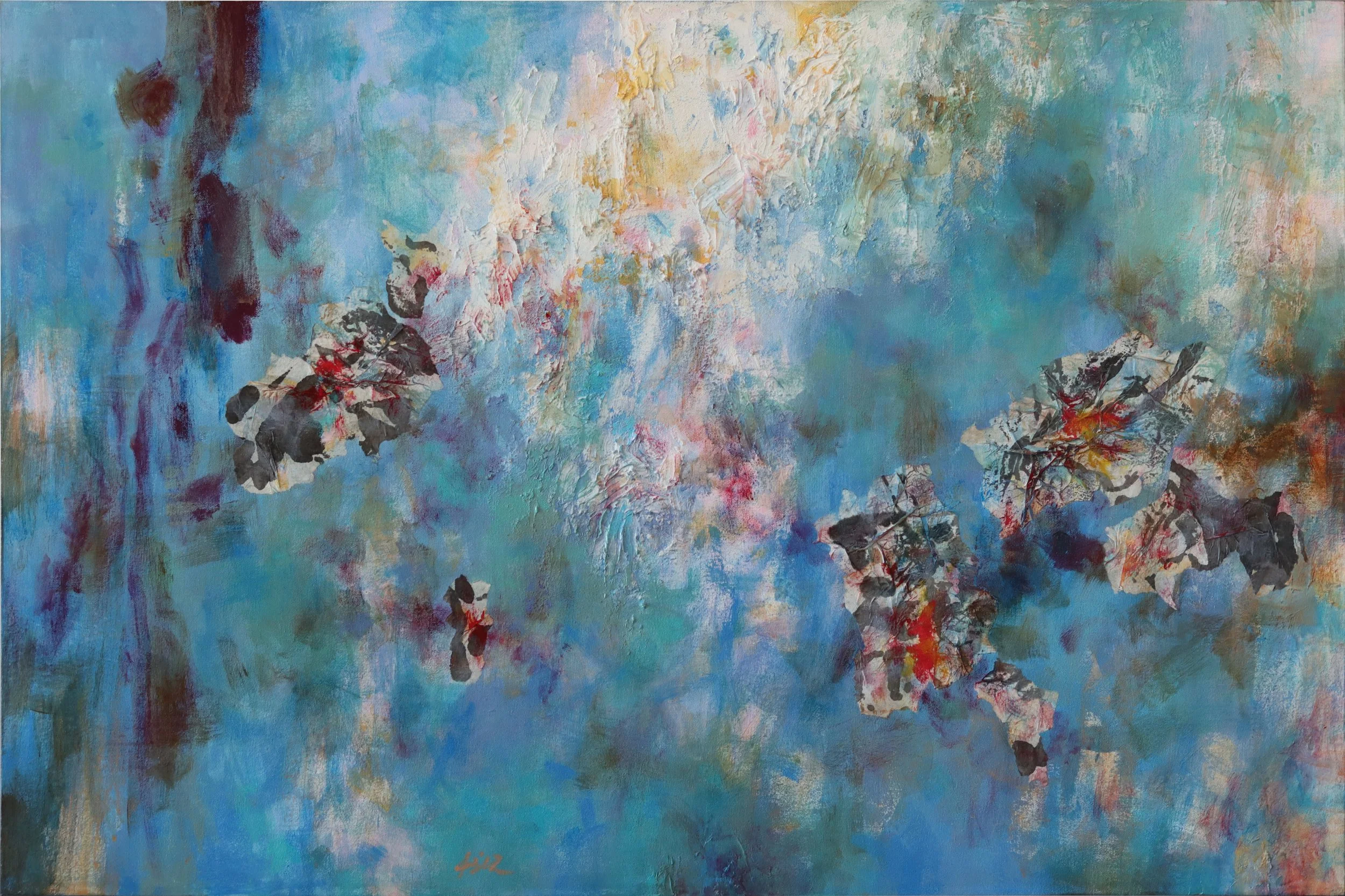 Simon Zhang.
Great Lake Legends #3, 2021-2026
acrylic, ink and rice-paper on canvas
24" x 36"
$1,650