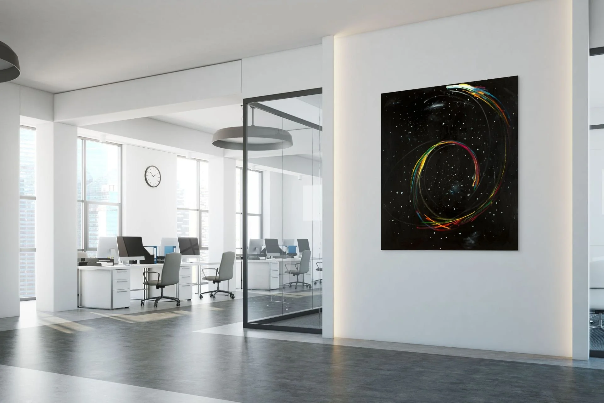 Canadian Abstract Artist Michael Adamson Orbital Painting on wall