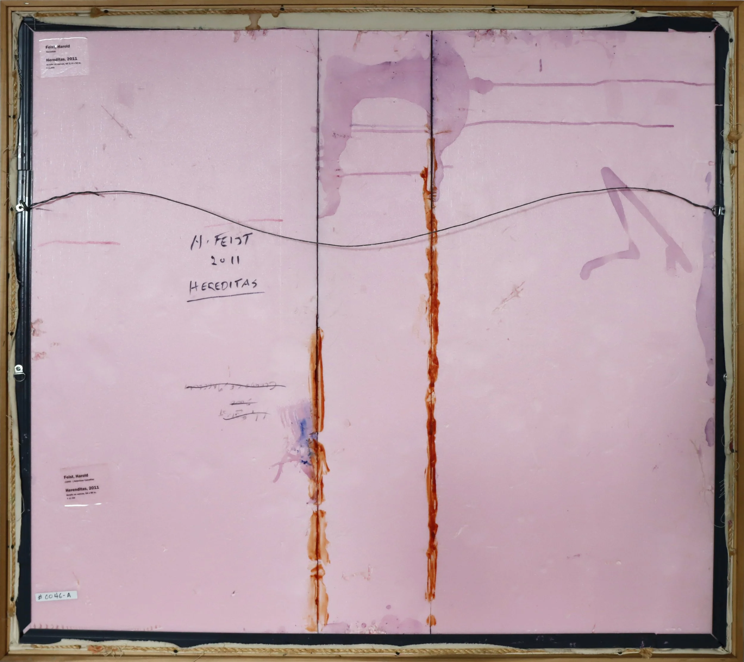 Back of Harold Feist's painting entitled Hereditas, 2011 acrylic, latex on canvas 59.25" x 53"