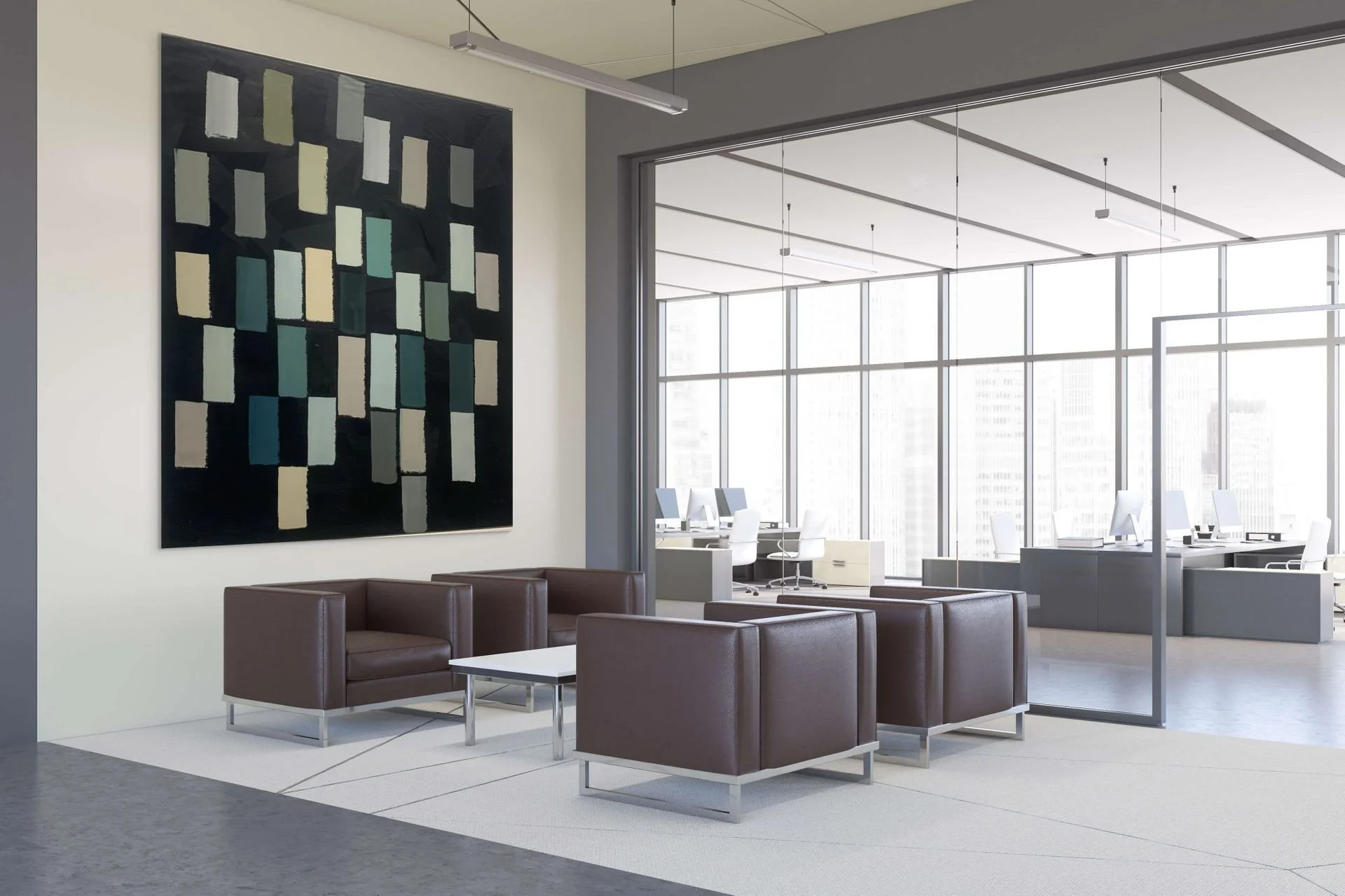 Canadian Abstract artist Michael Adamson Art on office wall