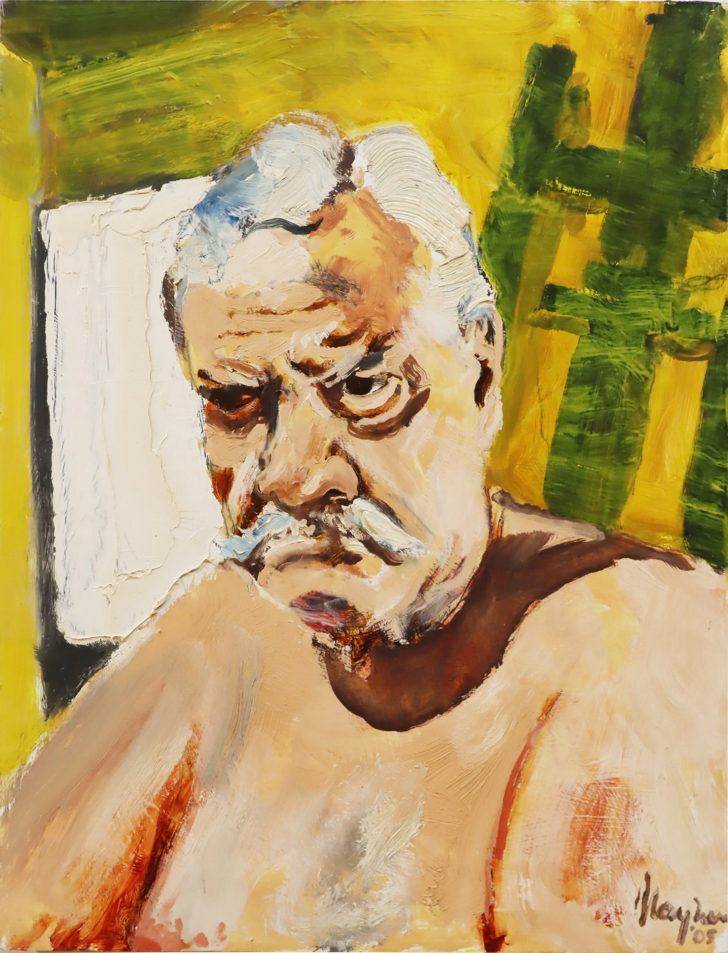 Gordon Rayner. 
Summer Studio. Self Portrait #4, 2005 
oil on board 
24" x 18" 
(price on request)