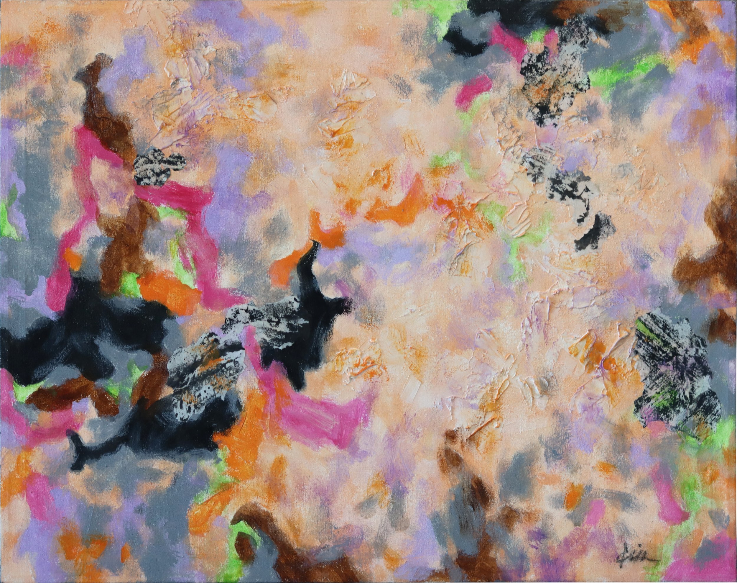 Simon Zhang.
Pink Moon #1, 2025
acrylic, ink and rice-paper on canvas
16" x 20"
$780