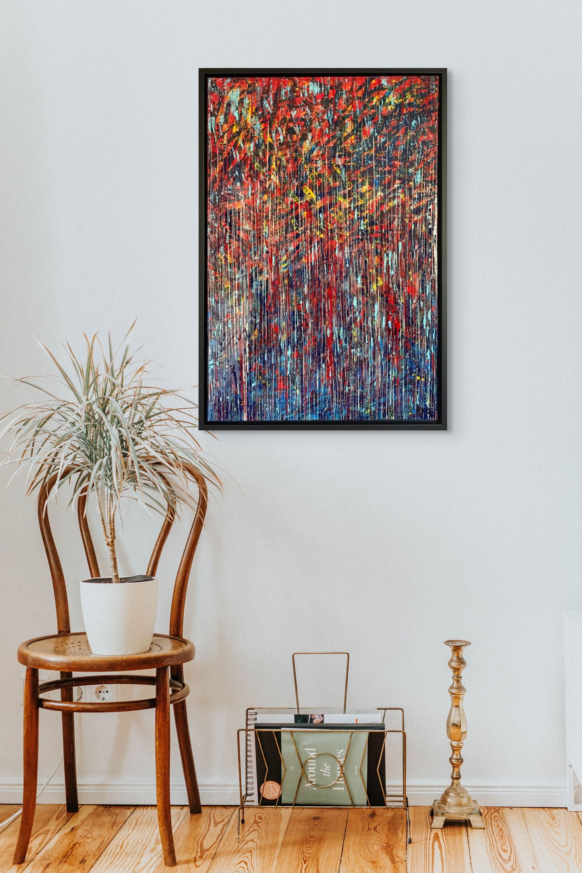 Installation shot of Canadian Abstract artist ARO's painting entitled Strong Enough, 2025 acrylic, resin on canvas 36" x 24"