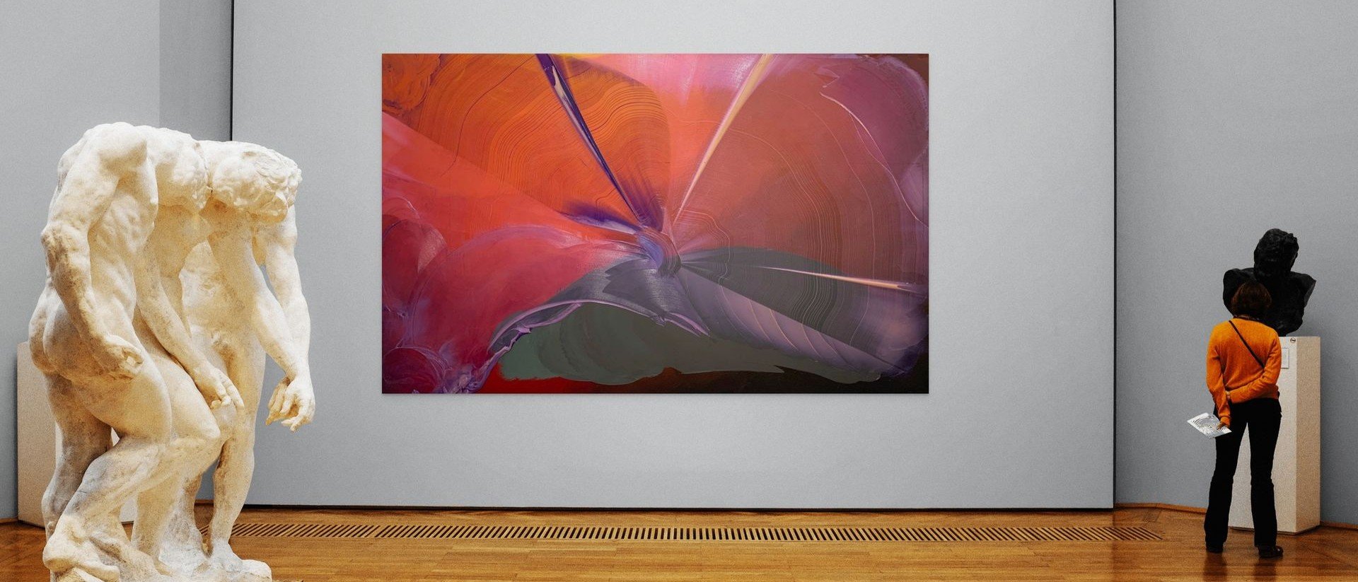 Installation of Canadian Abstract artist Joseph Drapell's large acrylic painting entitled Above Loss, Beyond Desire