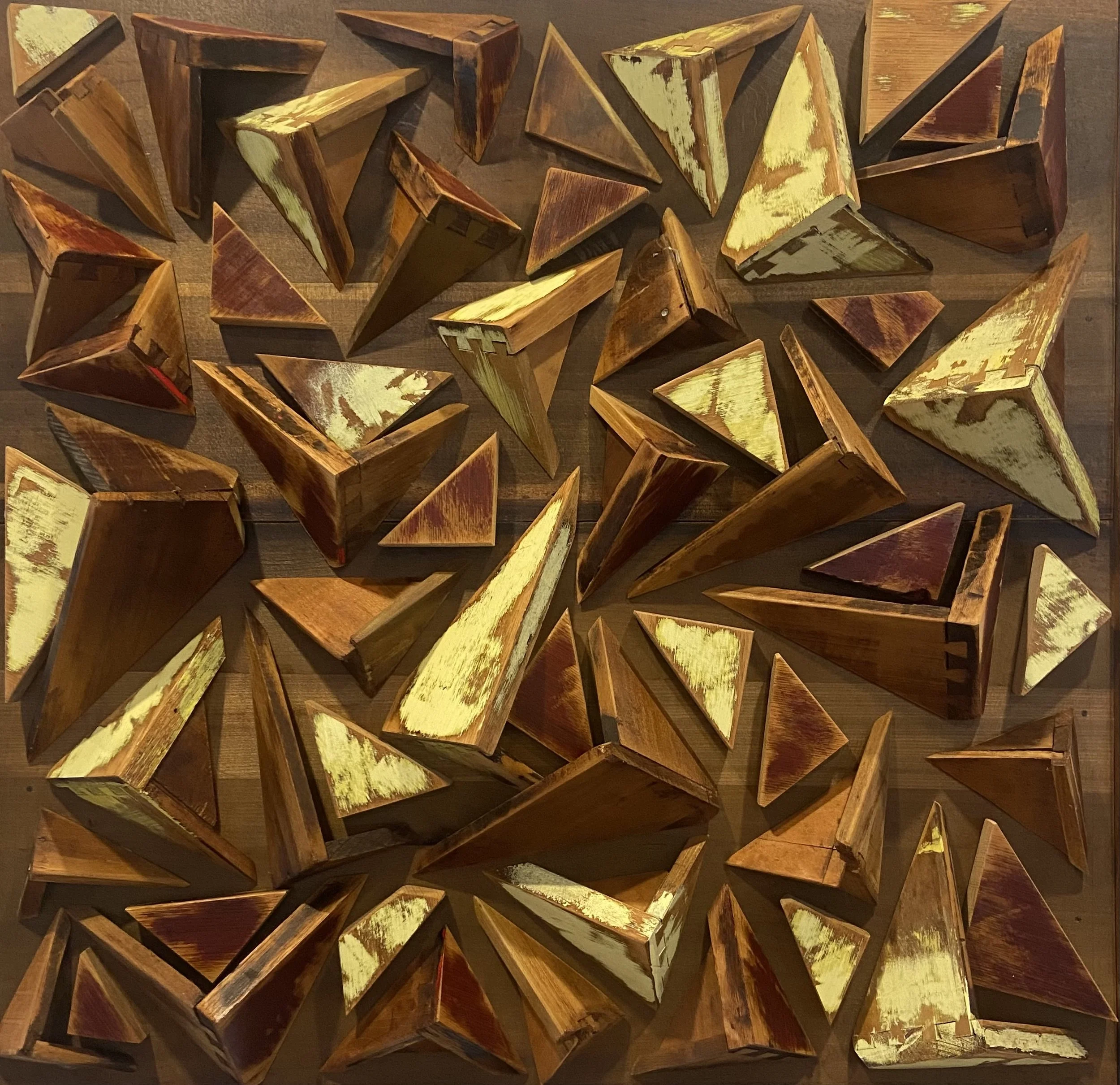 Robert Royal.
Flying Back to B.C., 2026
reclaimed wood
30" x 30" 
$900