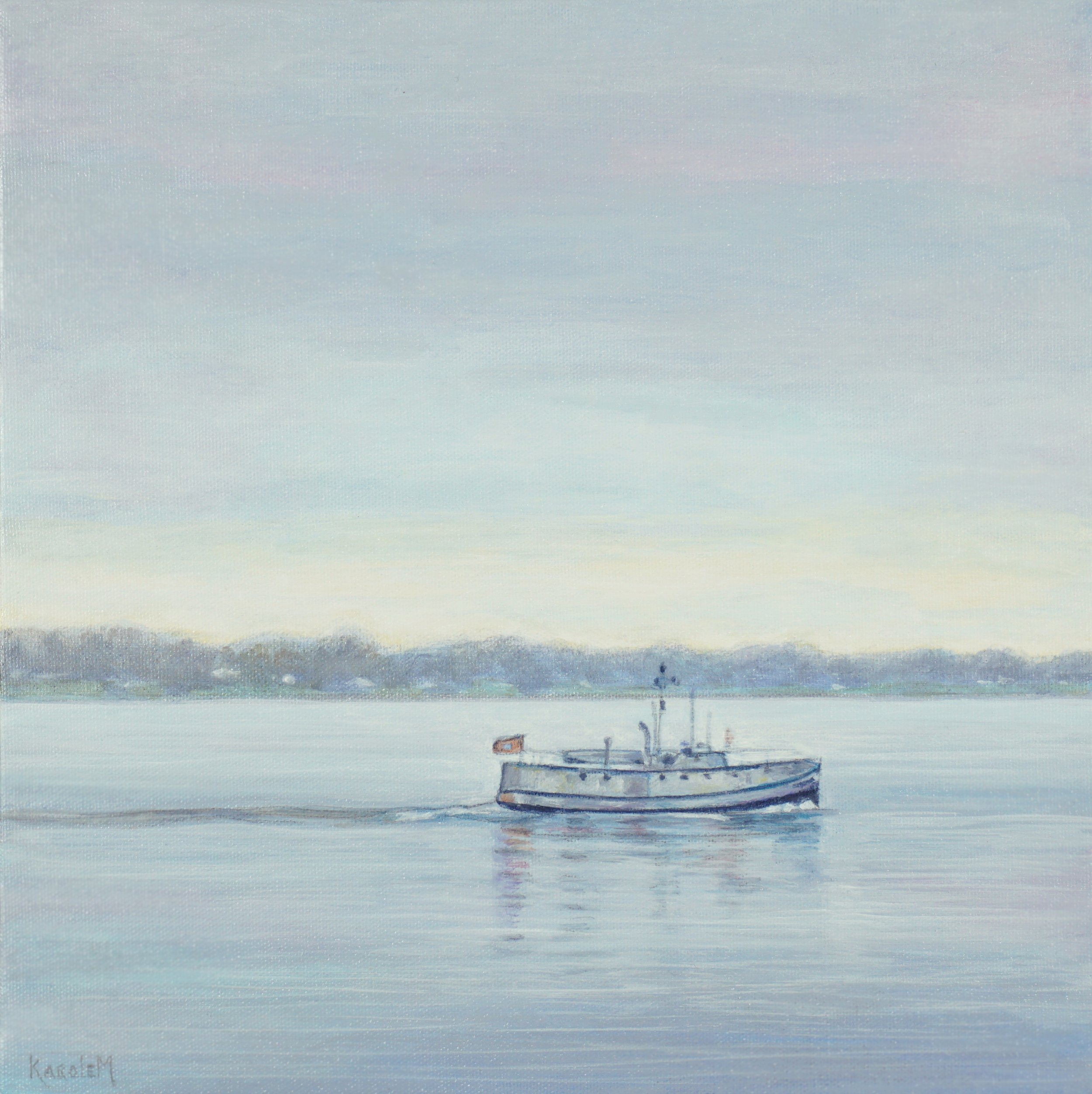 Karole Marois.
Fish Tug, 2026
acrylic on canvas
12" x 12" 
$600 