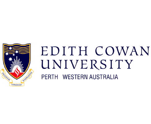 Logo of Edith Cowan University, Perth, Western Australia, featuring a shield with stars and a flame, and the university name.
