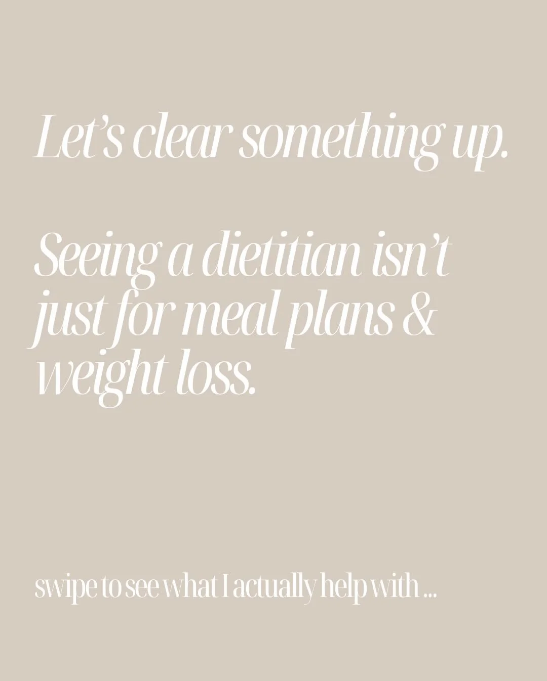Let&rsquo;s clear something up 👇
Seeing a dietitian isn&rsquo;t just for weight loss.

On a daily basis, I help clients with one or several of these things:
✔️ energy &amp; burnout
✔️ athletic performance &amp; recovery
✔️ diabetes &amp; blood sugar