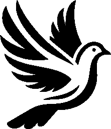 A black and white silhouette of a flying bird with wings spread open.