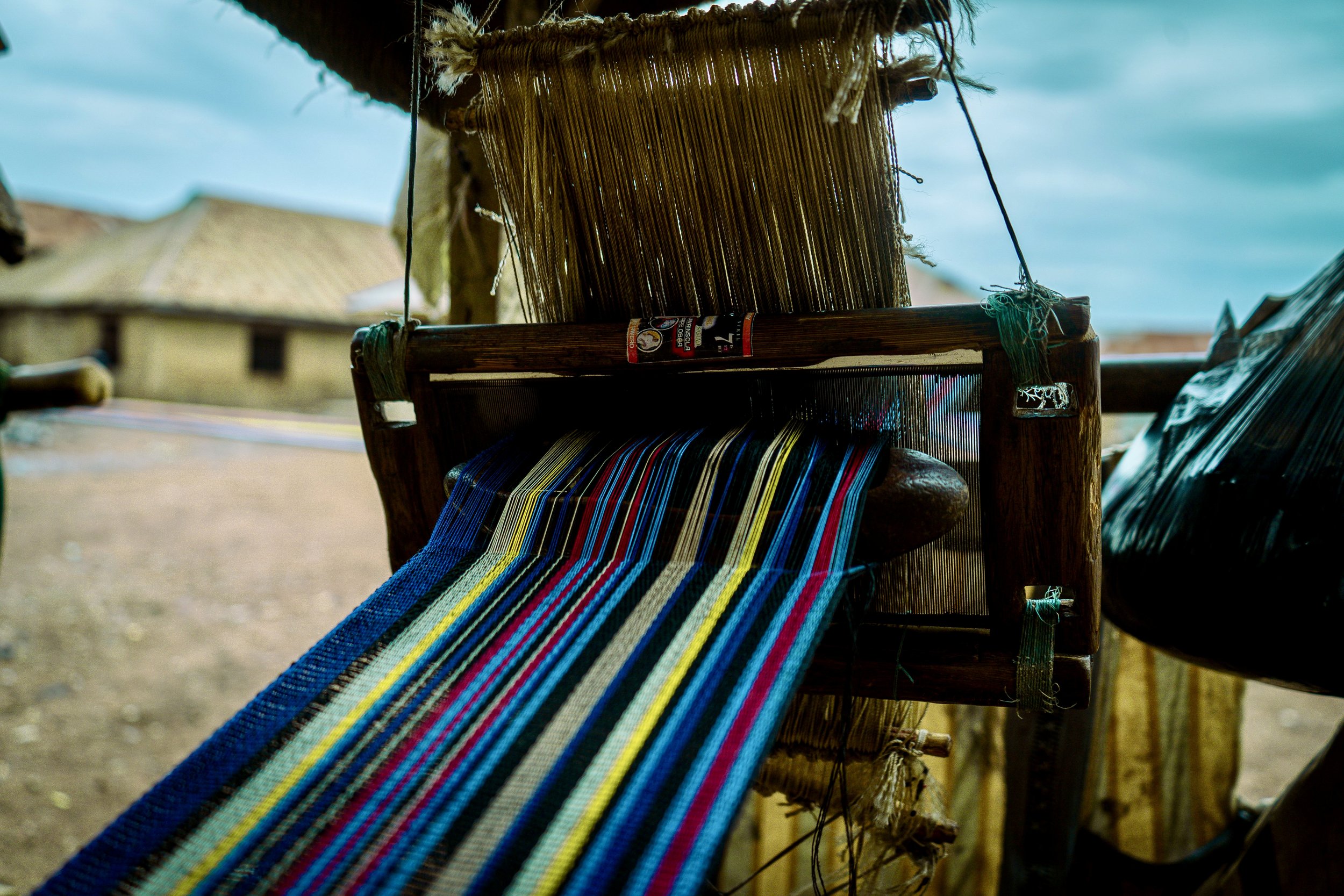 Colourful traditional Sasak weaving in a village in North Lombok