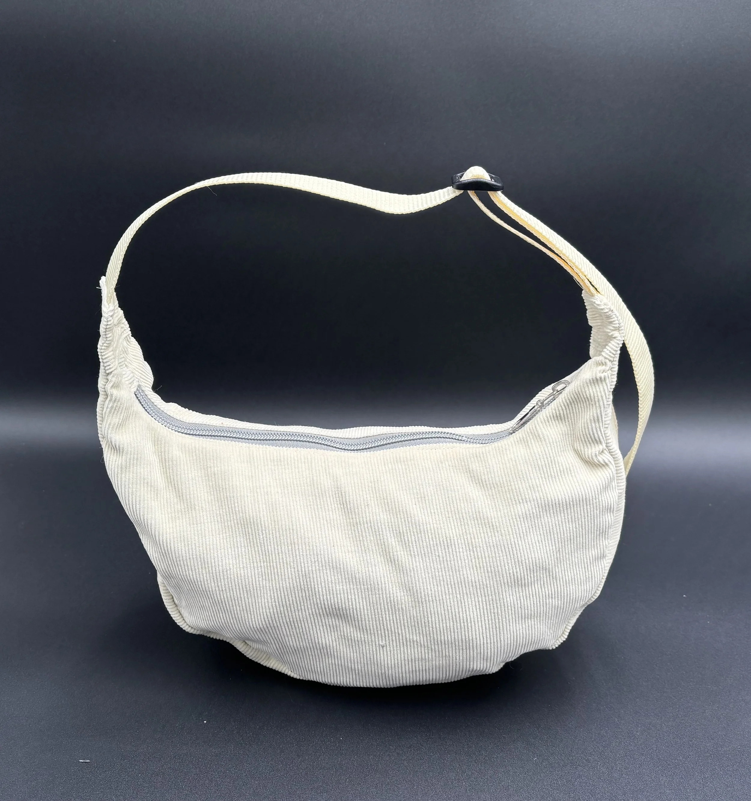 White Corduroy Crescent Bag