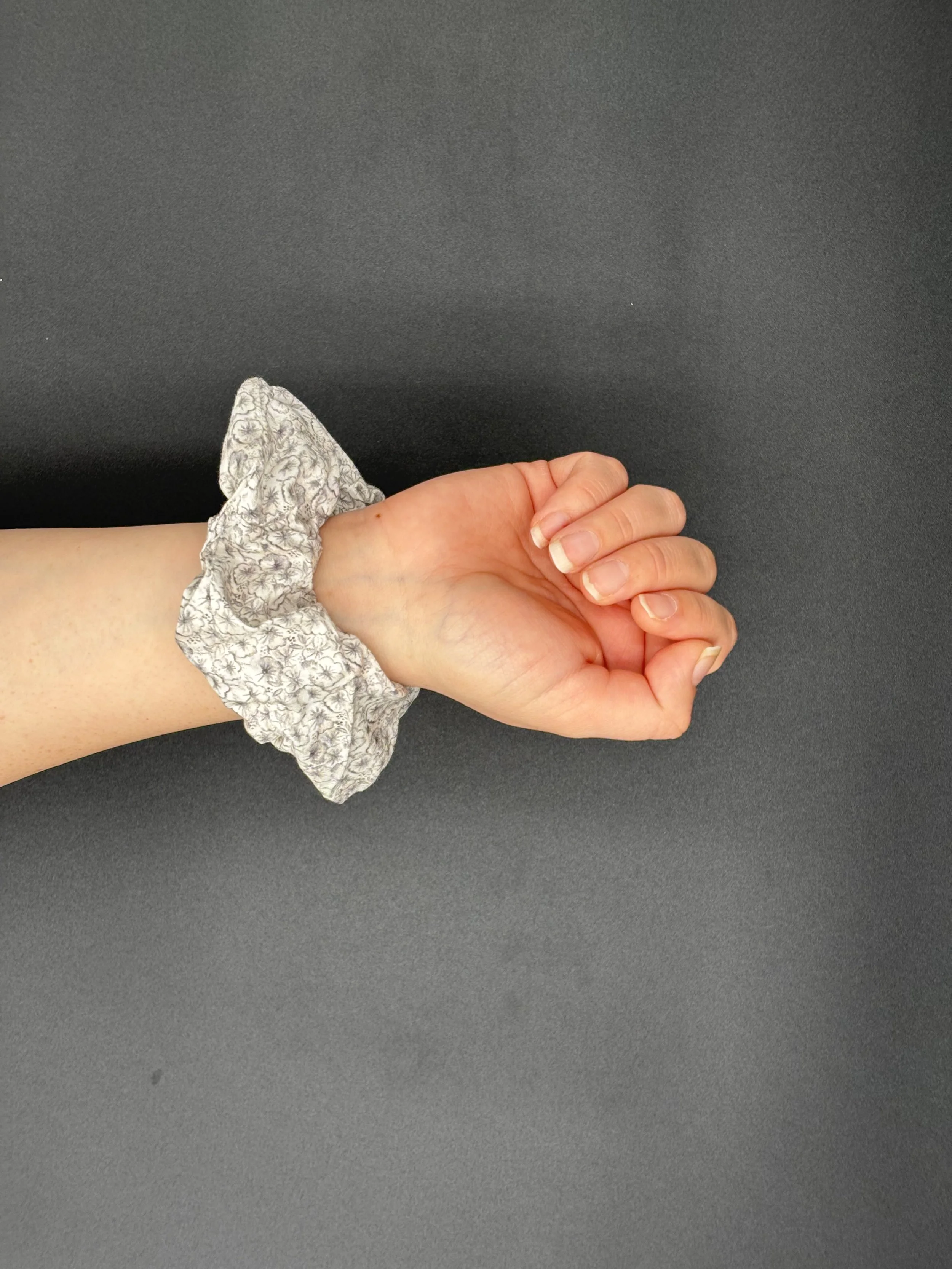 Grey Floral Scrunchie