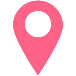 Pink map marker icon on a white background.