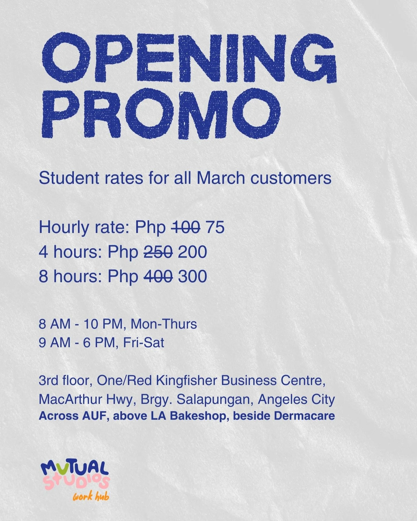 In case you haven't heard...

Get discounted seats only until the end of March 2025! Don't forget to bring any valid ID to exchange for your pass 😉

Swipe for actual photos.

#coworking #coworkingspace #digitalnomad #medstudentlife #wfh #remoteworki