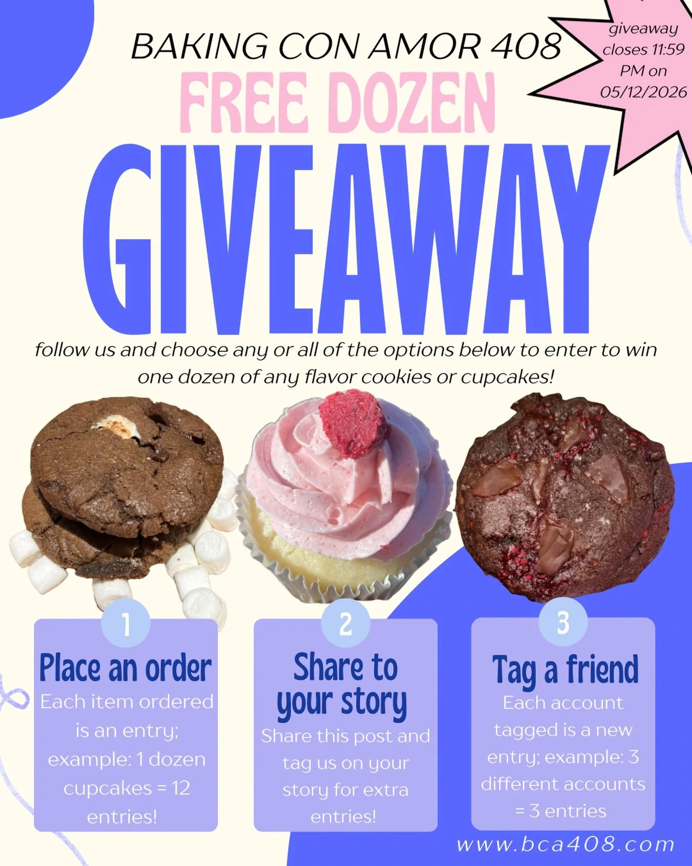 Baking Con Amor 408 is giving away one dozen cupcakes or cookies, menu flavor of your choice! How can you enter to win? Easy! 

Make sure you&rsquo;re following @bakingconamor408 ❣️

Once you check you&rsquo;re following us ✅, you can choose any (or 