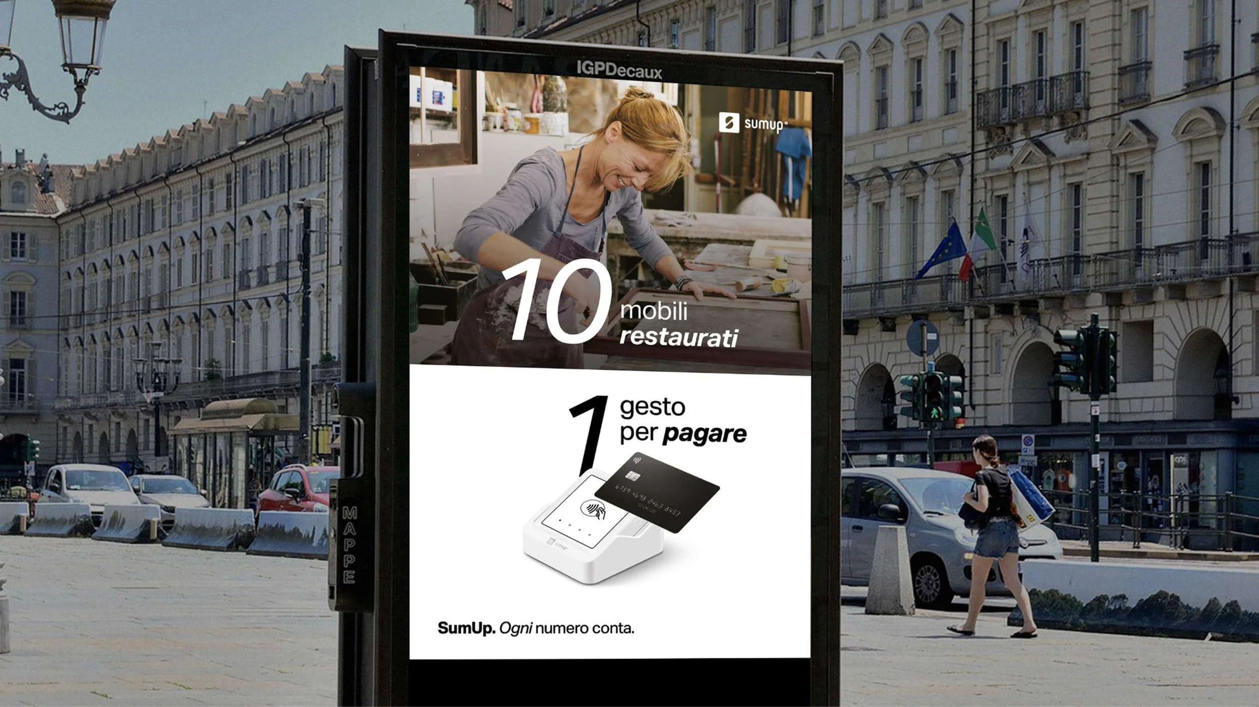 SumUp OOH placement in Turin for the campaign "Ogni numero conta"