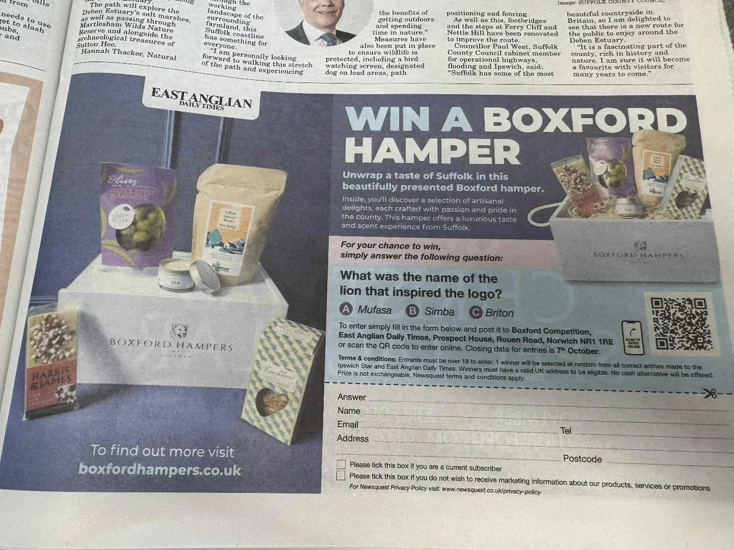 If you haven't already,  check your local Suffolk paper and enter to be with the chance to win our Suffolk Hamper! 

#boxfordhampers #boxfordhampersofsuffolk #competition #suffolkbased #summerhamper #suffolk #gifting #giftinspo #giftsforher #giftidea