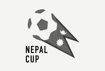 A stylized logo with a soccer ball, two black triangles resembling victory symbols, and text that reads 'Nepal Cup'.