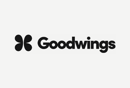 Goodwings logo with black text and a butterfly icon on a white background.