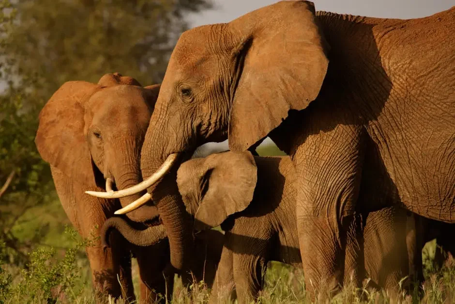 Group of elephants walking through a grassy field in the wild.