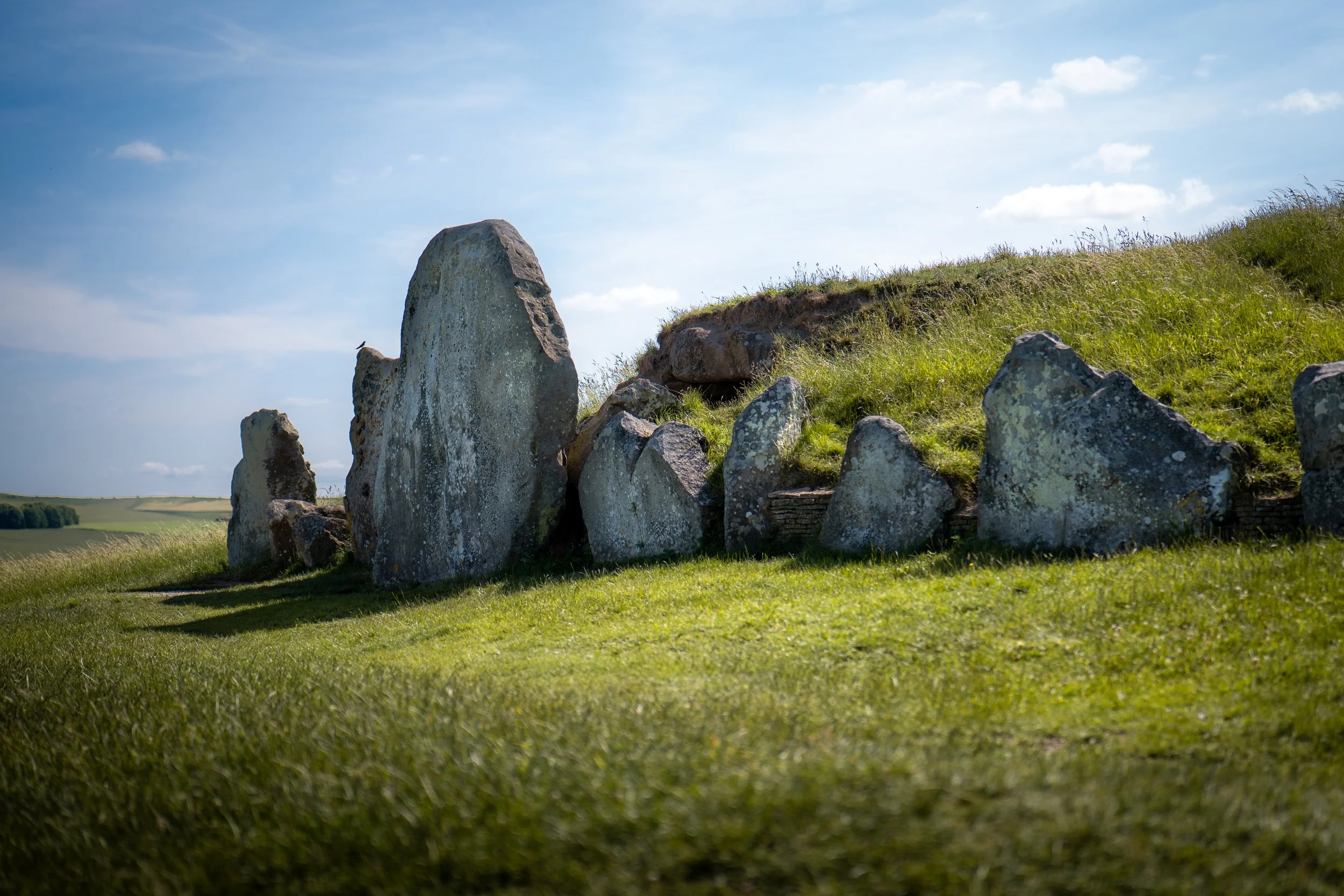 West Kennet Long Barrow, a Neolithic burial chamber where there's a widely reported atmosphere of dread. Avebury, Wiltshire.