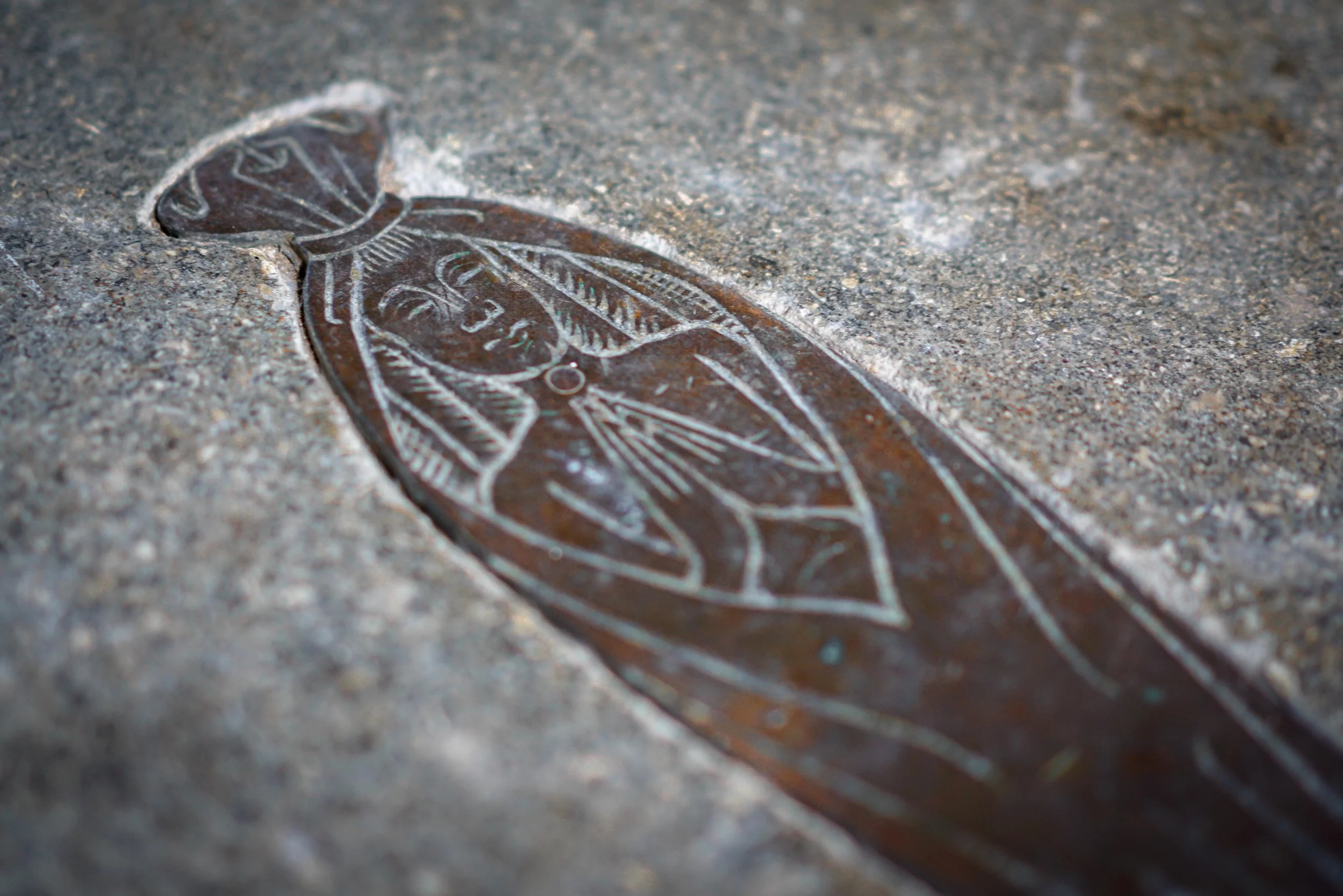 Tiny cadaver brass. St Andrew, Frenze, Norfolk.