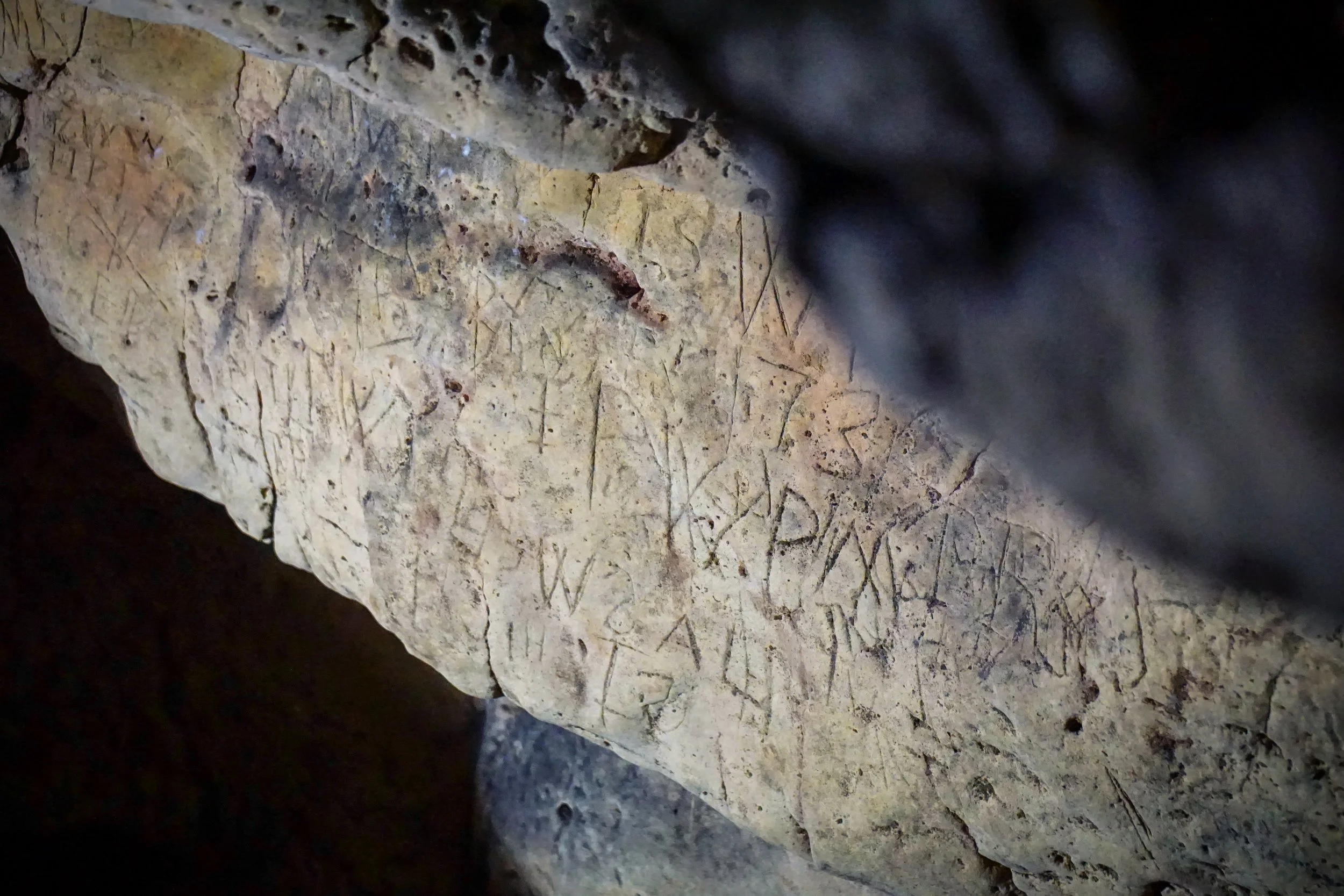 Apotropaic witch marks at Creswell Crags. Derbyshire.