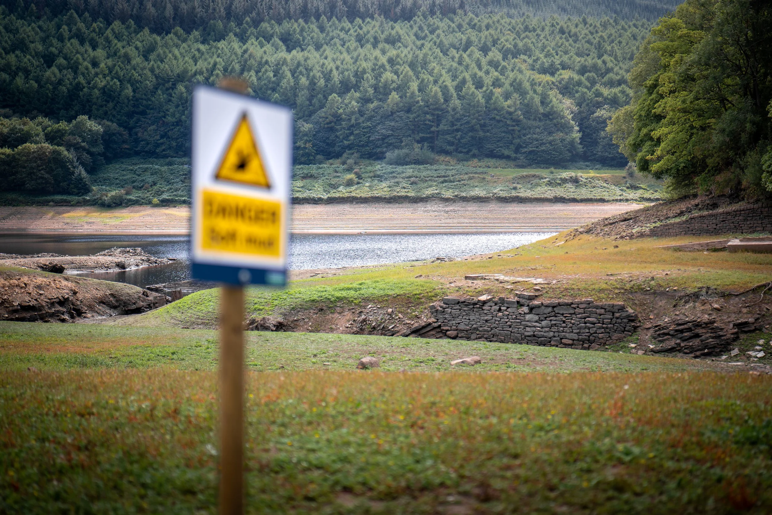 Site of the lost village of Derwent, drowned during the creation of Ladybower Reservoir in 1944; organ music from its submerged church can still be heard. Derbyshire.