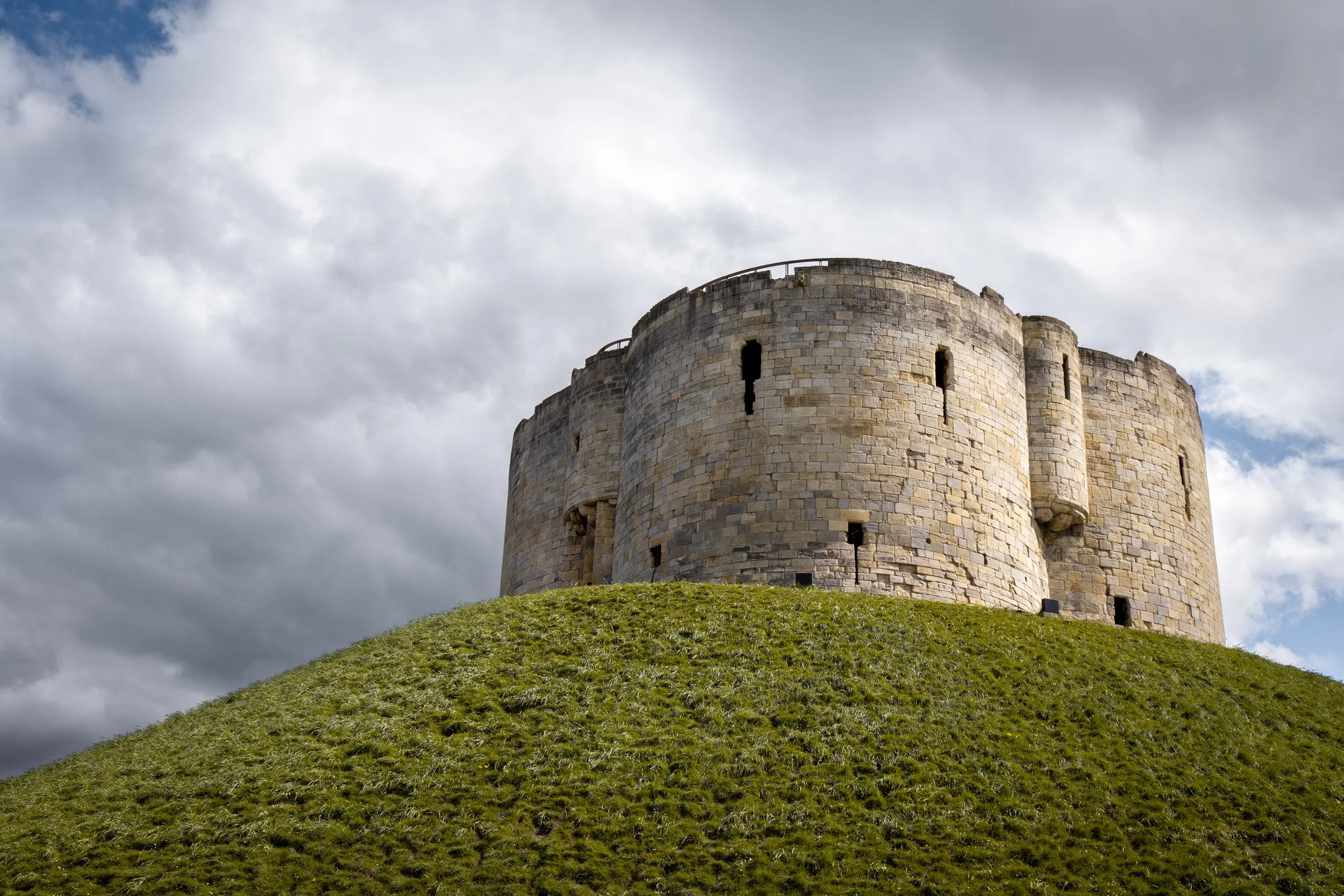 Clifford's Tower, former prison and site of an anti-Semitic massacre in 1190. York, North Yorkshire.